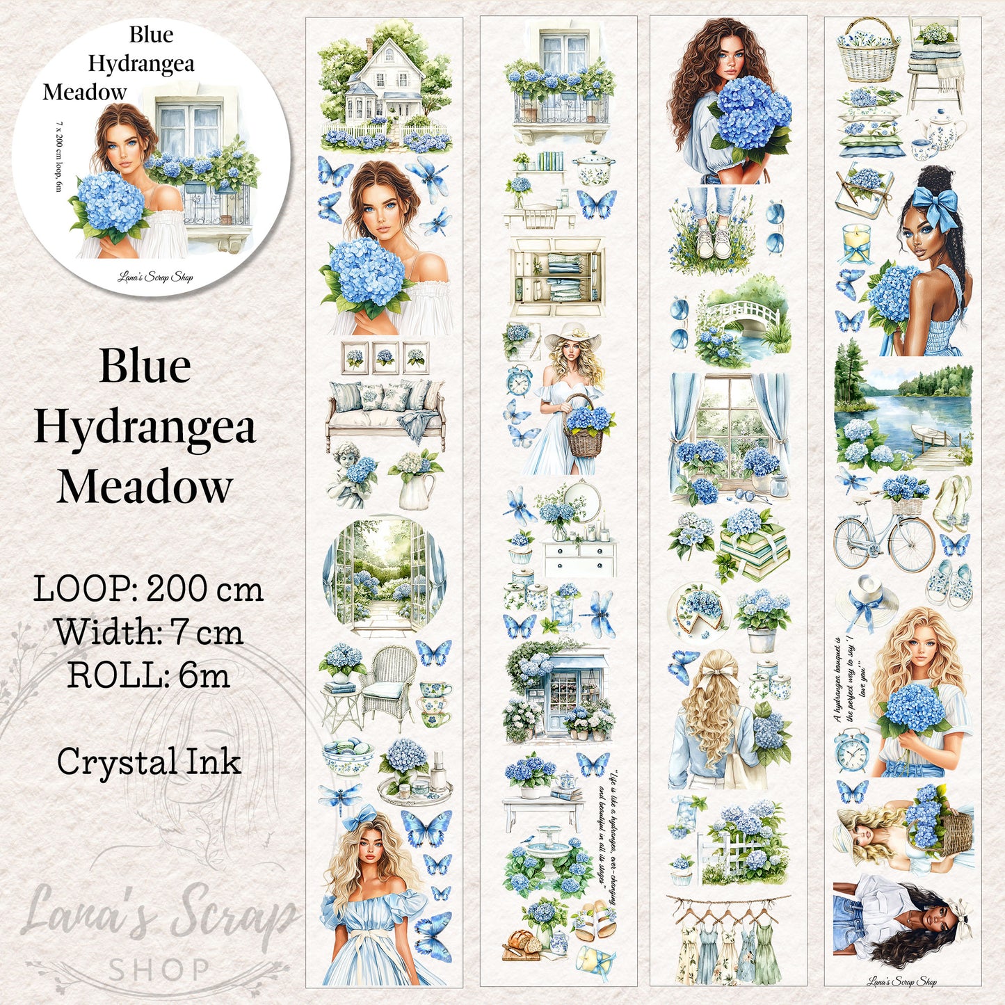 Blue Hydrangea Meadow - PET Tape