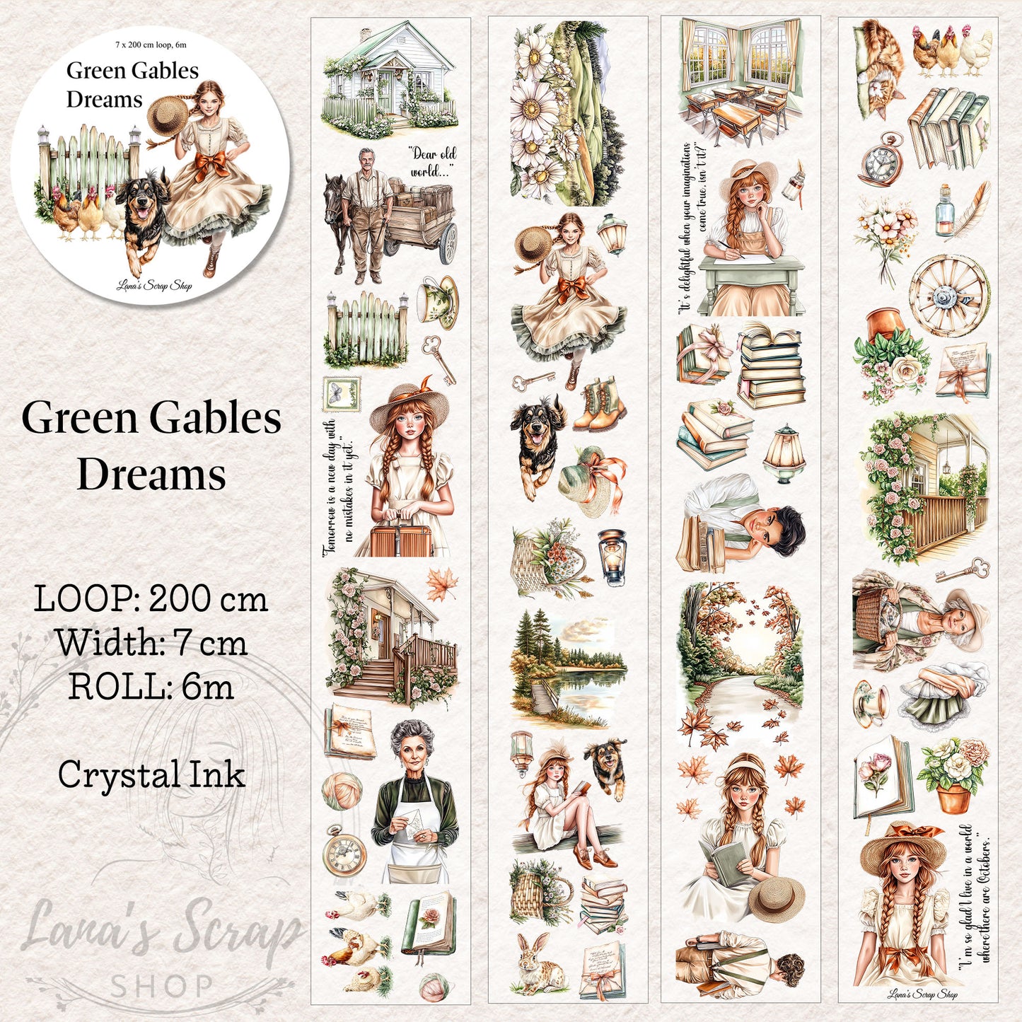 Green Gable Dreams, PET Tape, Crystal Ink, 7 cm wide