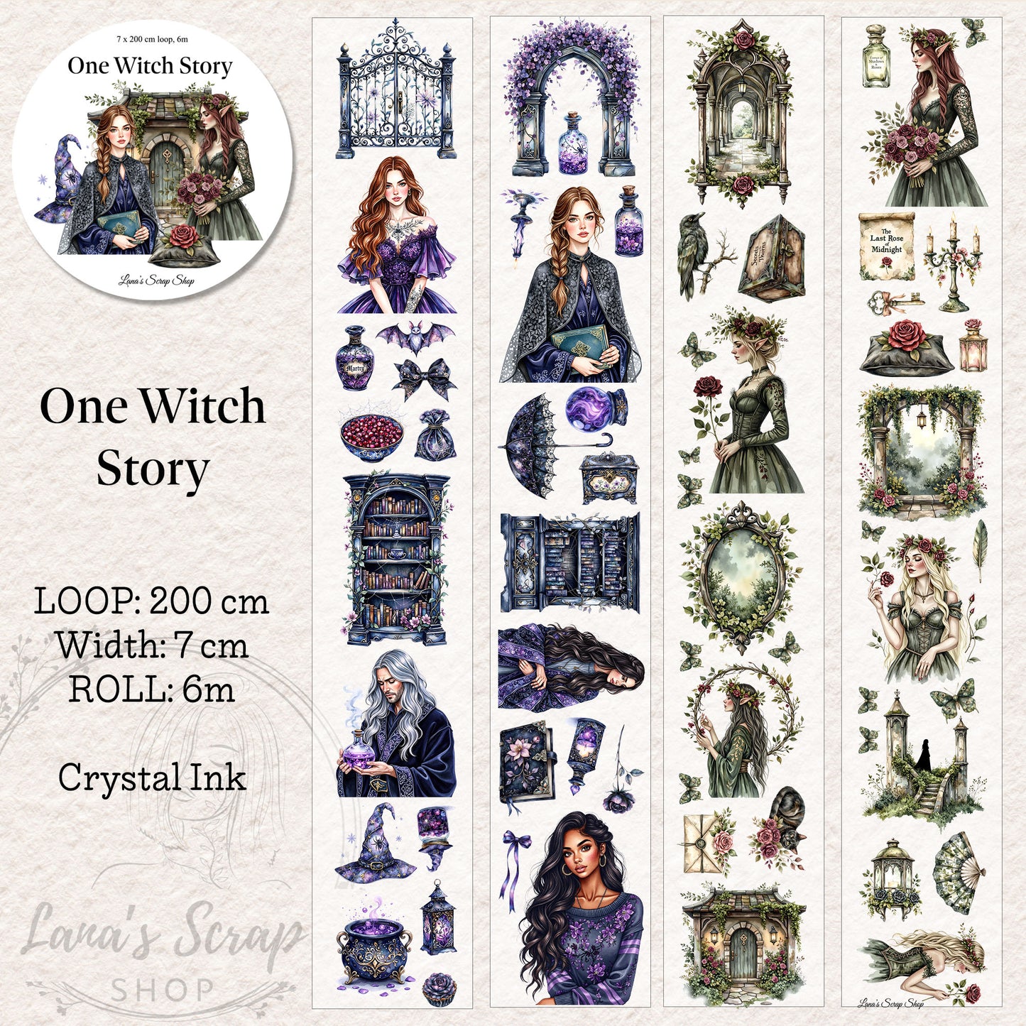 One Witch Story, PET Tape, Crystal Ink, 7 cm wide.