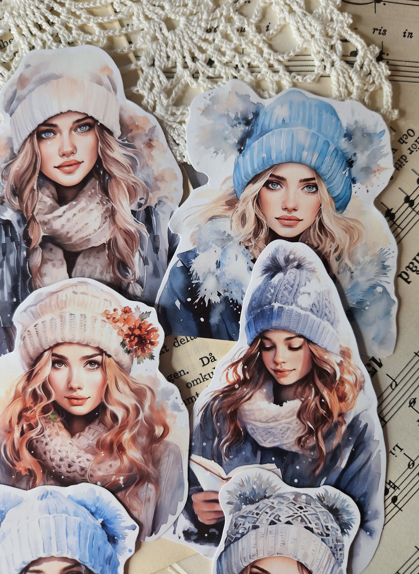 Winter Cozy Girls Set of 9 Stickers | • Scrapbooking • Card Making • Art Journaling • Paper Craft • Junk Journal