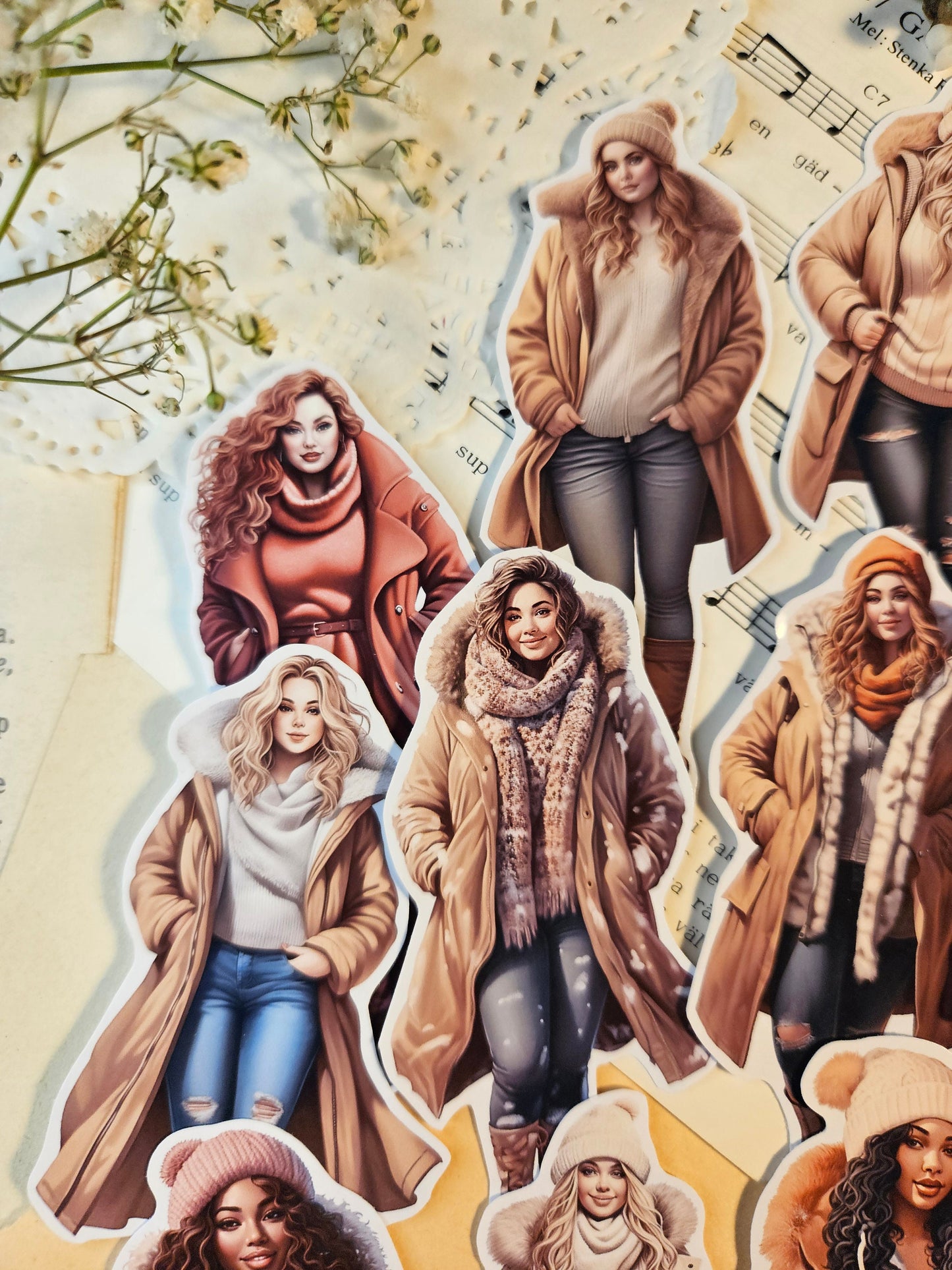CURVY SERIE: Fashion Curvy Winter Girls Set of 12 Stickers