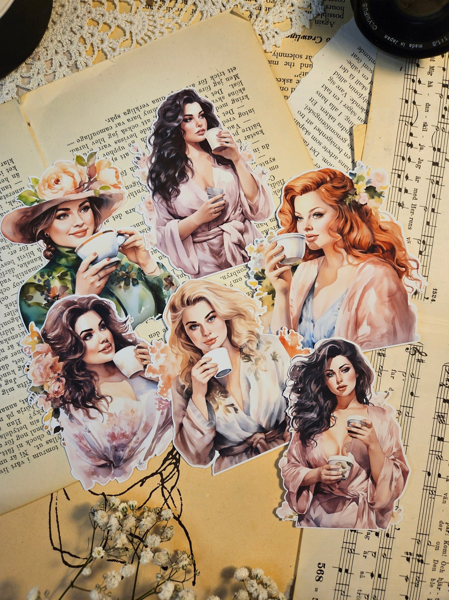 CURVY SERIE: Coffee Spring Girls Set of 6 Stickers