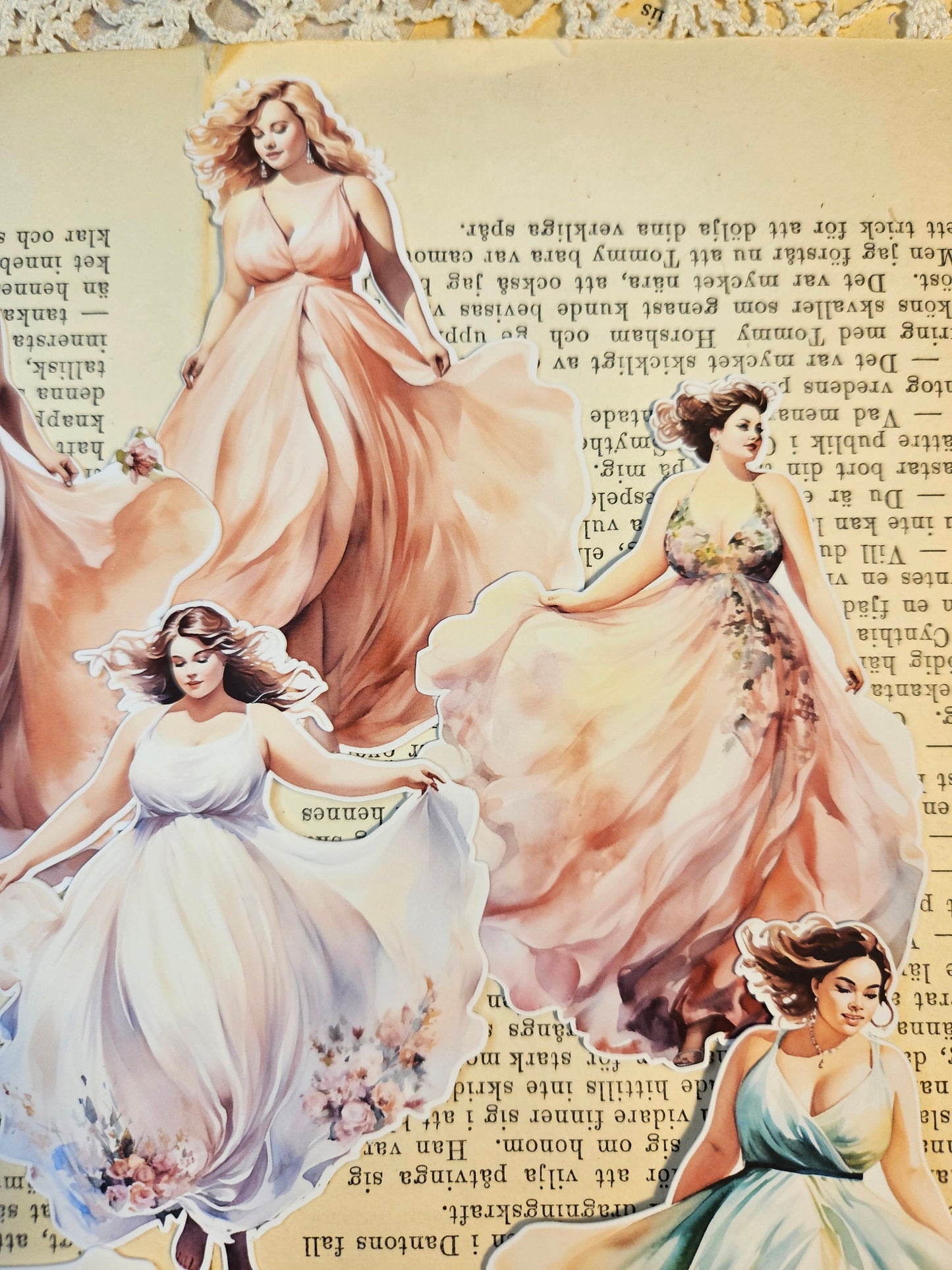 CURVY SERIE: Elegant Spring Ladies Set of 6/7 Stickers | • Scrapbooking • Card Making • Art Journaling • Paper Craft • Junk Journal