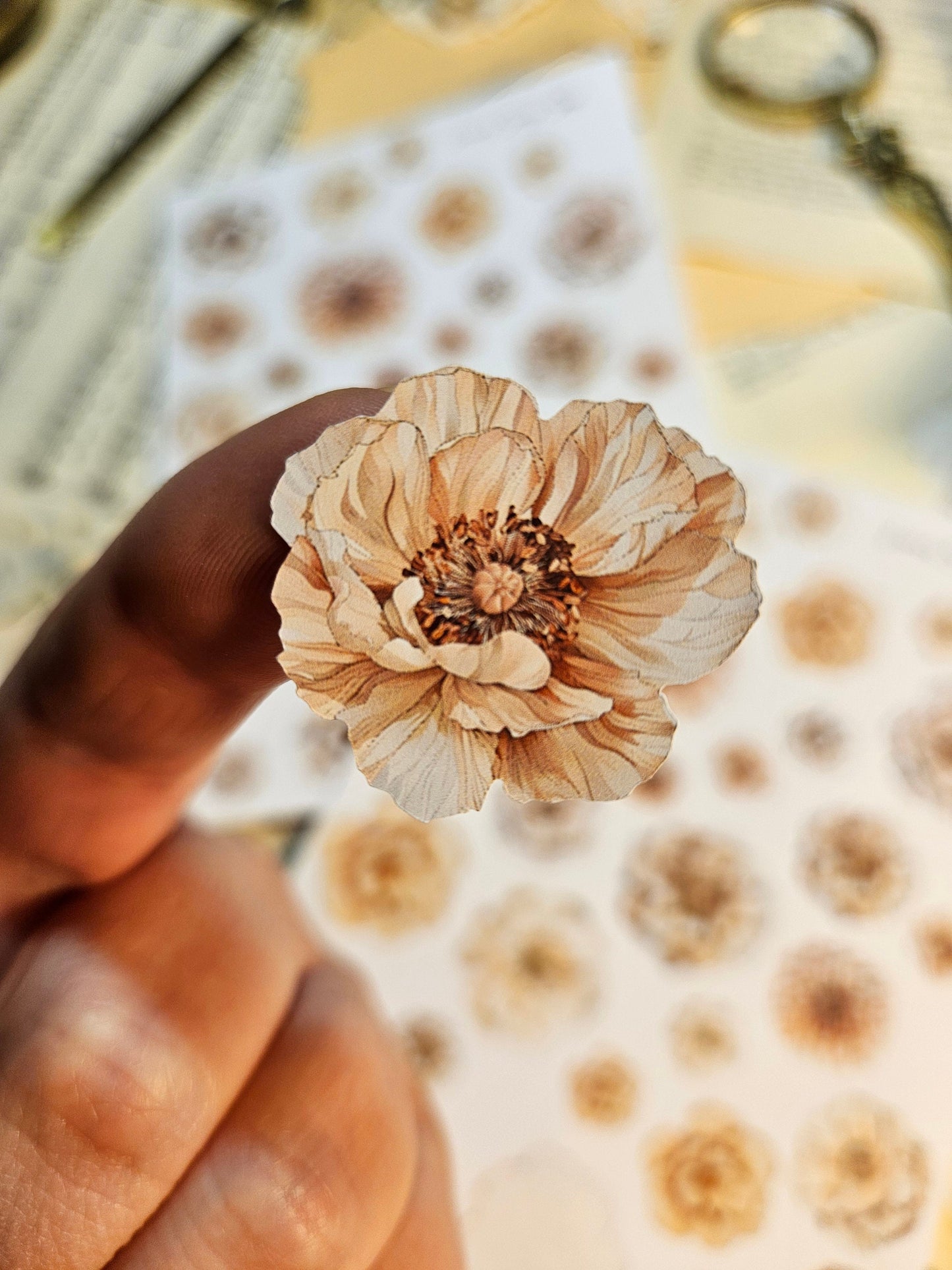 Beige Flowers Stickers Sheet