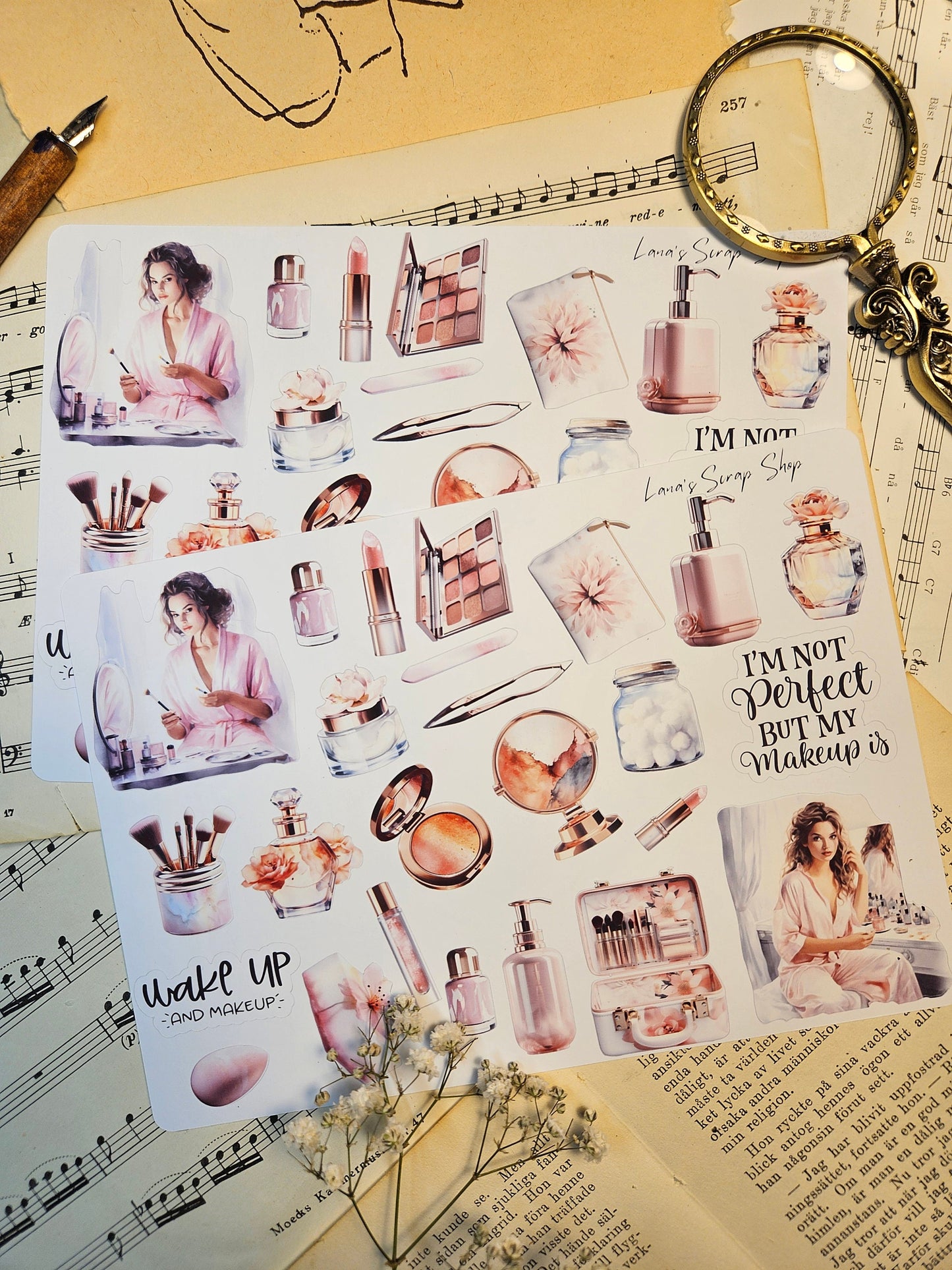Wake Up & Makeup Stickers Sheet ~ A5