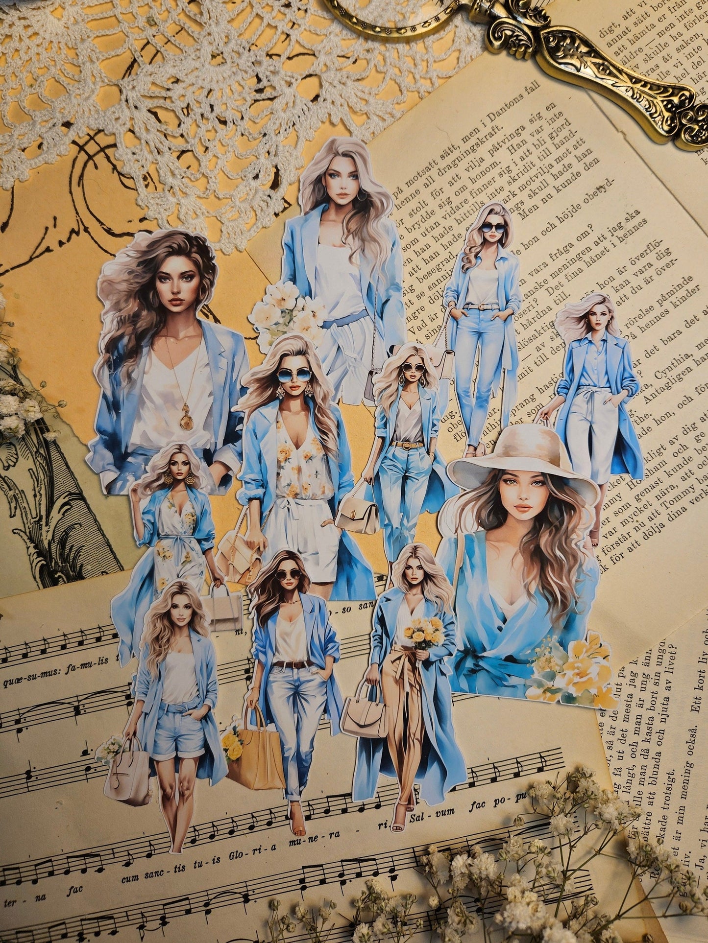 Spring Fashion Girls Set of 11/12 Stickers | • Scrapbooking • Card Making • Art Journaling • Paper Craft • Junk Journal