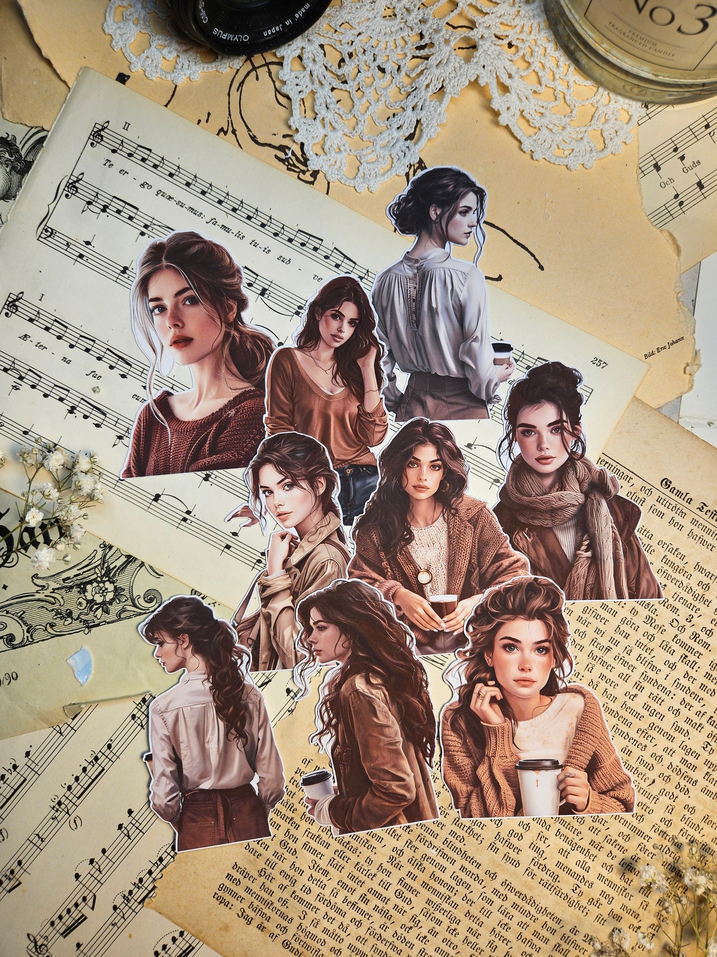 Brown Girls Set of 9 Stickers | • Scrapbooking • Card Making • Art Journaling • Paper Craft • Junk Journal