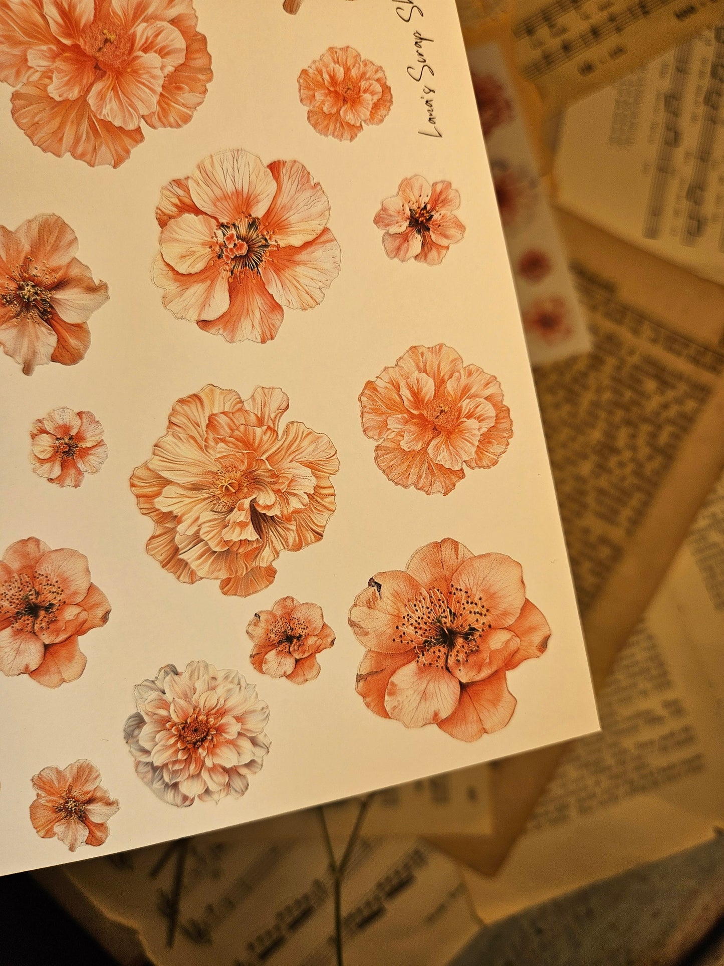Peach/orange Flowers Stickers Sheet