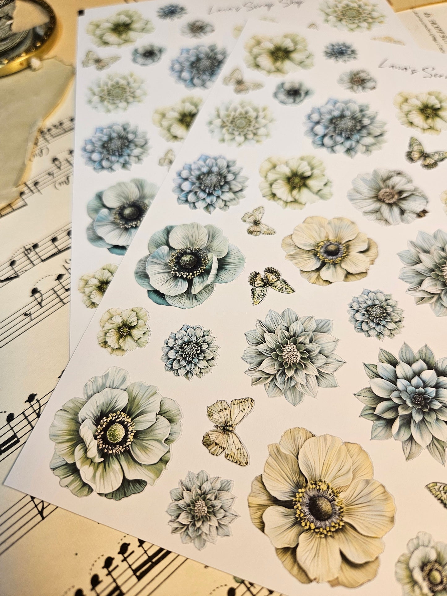 Green Flowers Stickers Sheet