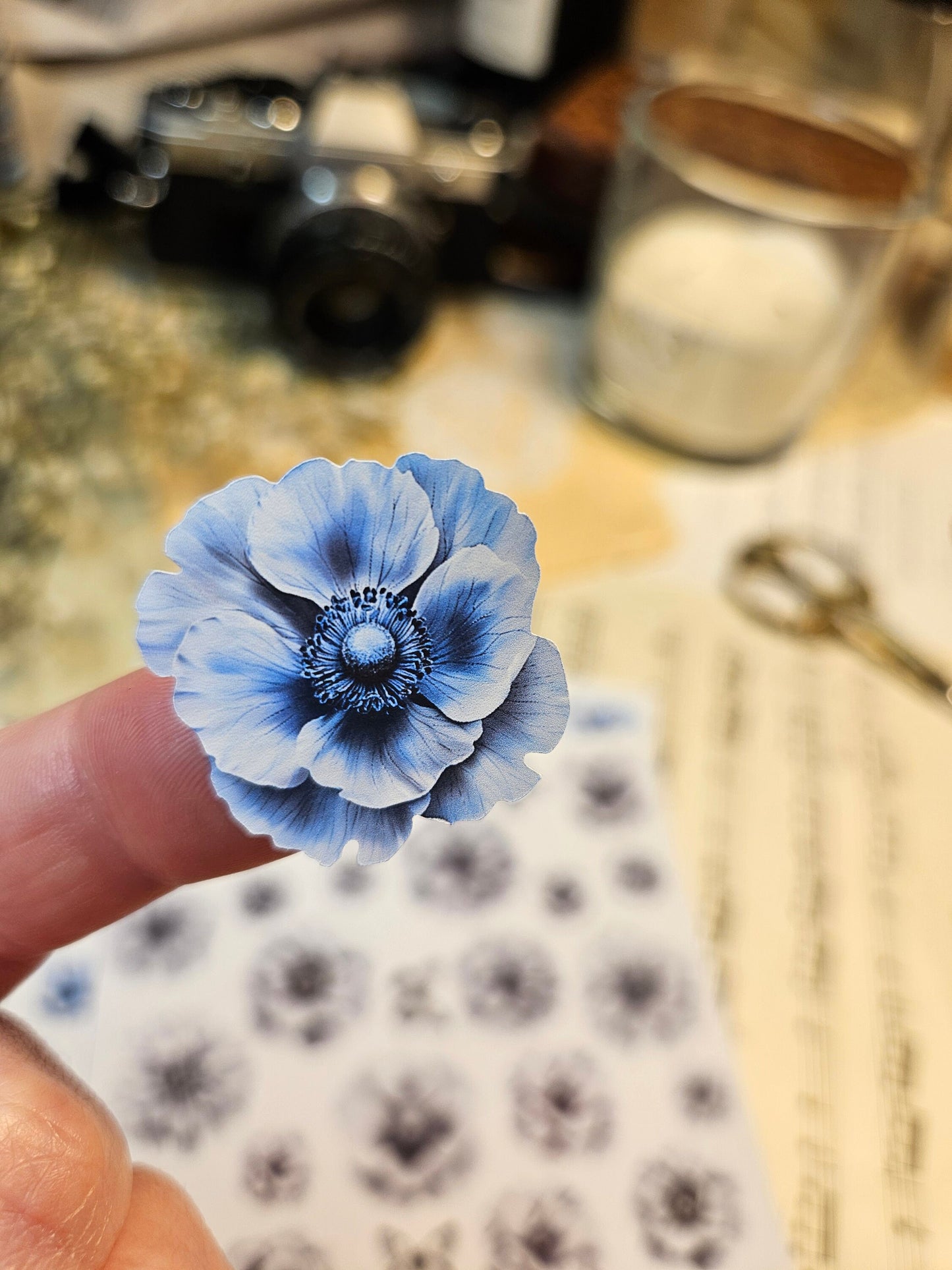 Grey / Grey-Blue Flowers Stickers Sheet A6