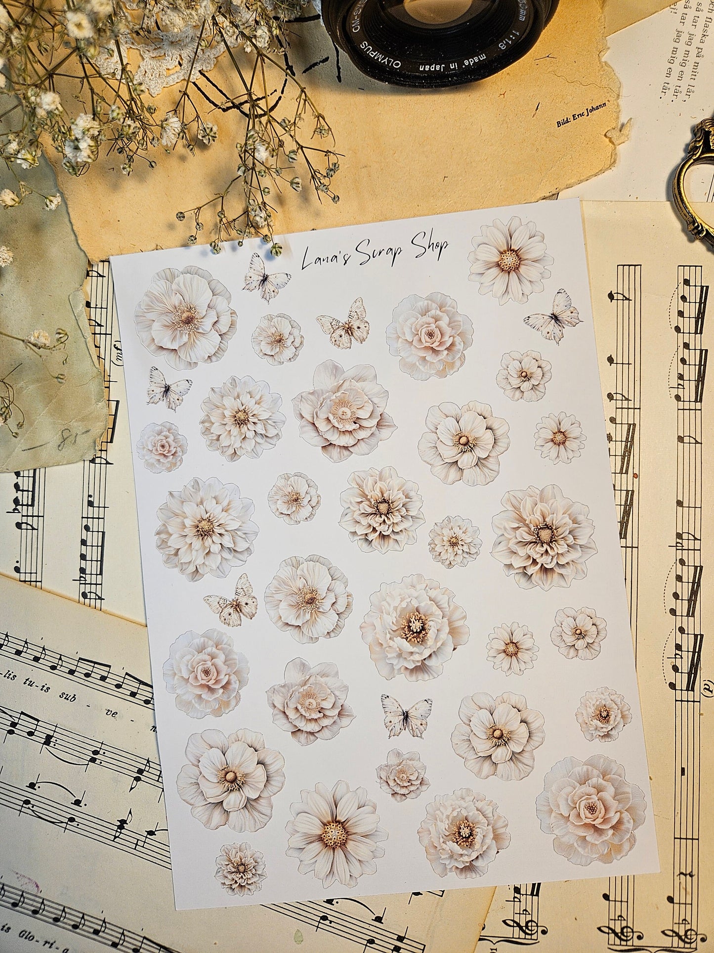Ivory Flowers Stickers Sheet