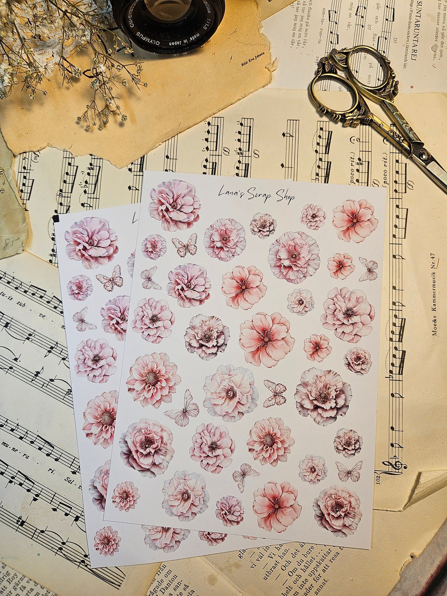Pink Flowers Stickers Sheet