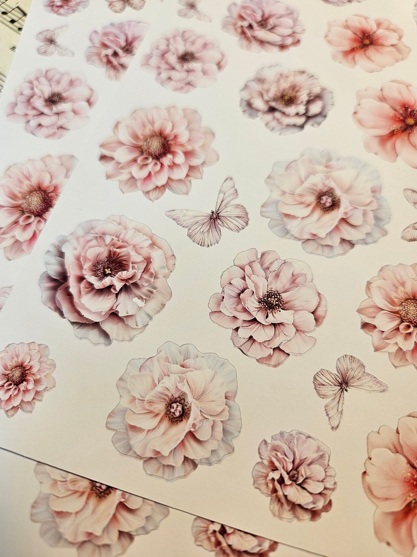 Pink Flowers Stickers Sheet