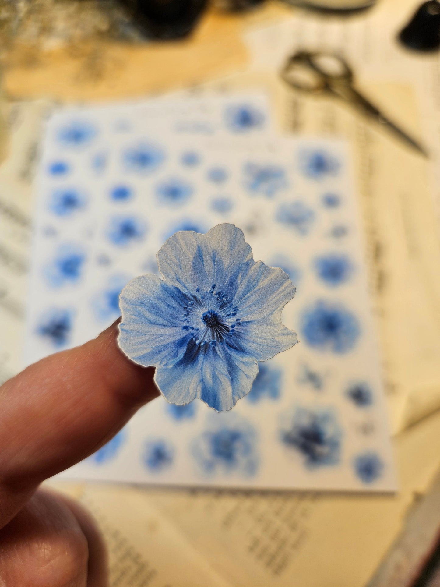 Light Blue Flowers Stickers Sheet | Scrapbooking Card Making Art Journaling Paper Craft Junk Journal