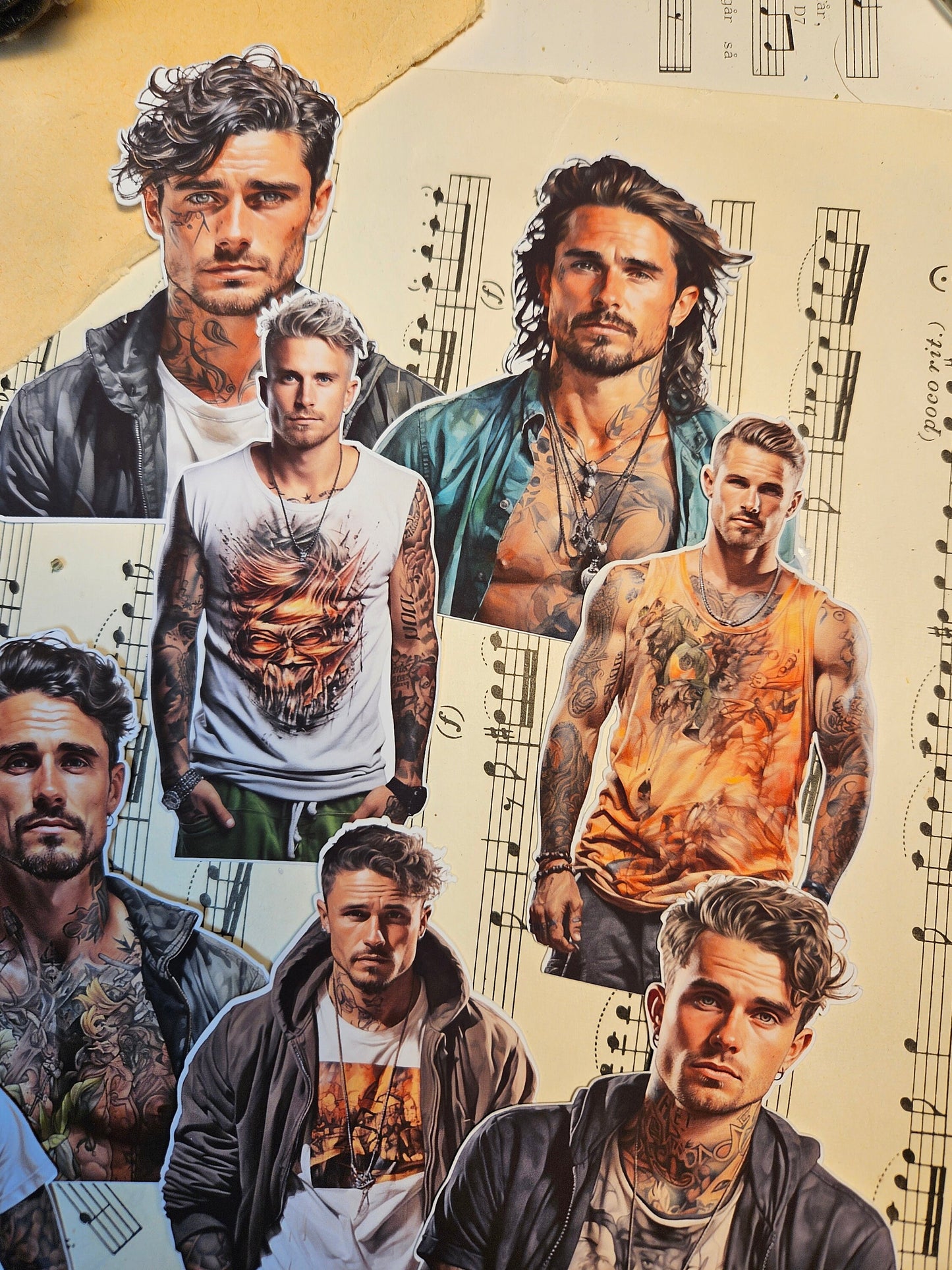 MAN SERIE: Tattoed Men Set of 9 Stickers | • Scrapbooking • Card Making • Art Journaling • Paper Craft • Junk Journal