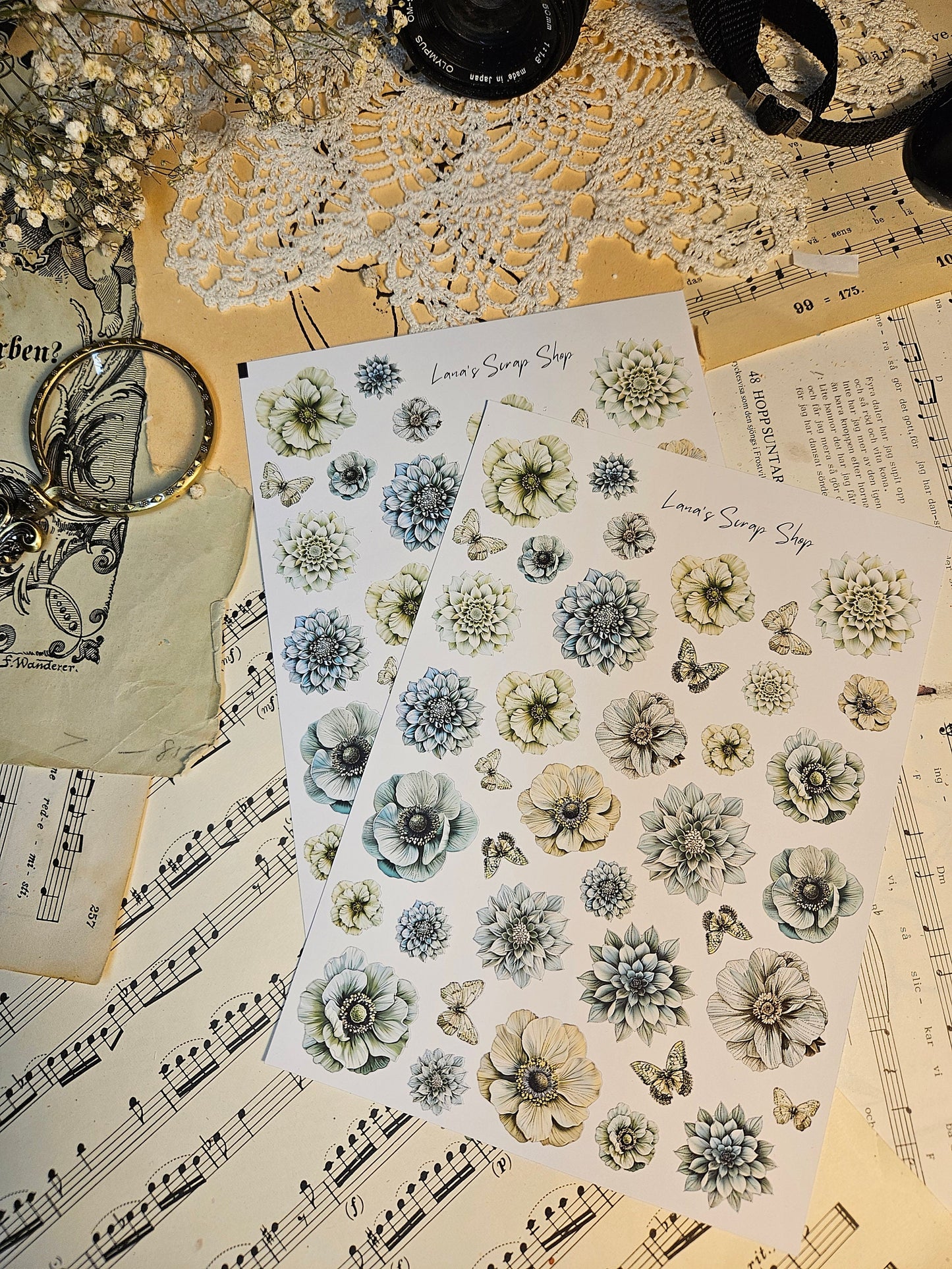 Green Flowers Stickers Sheet