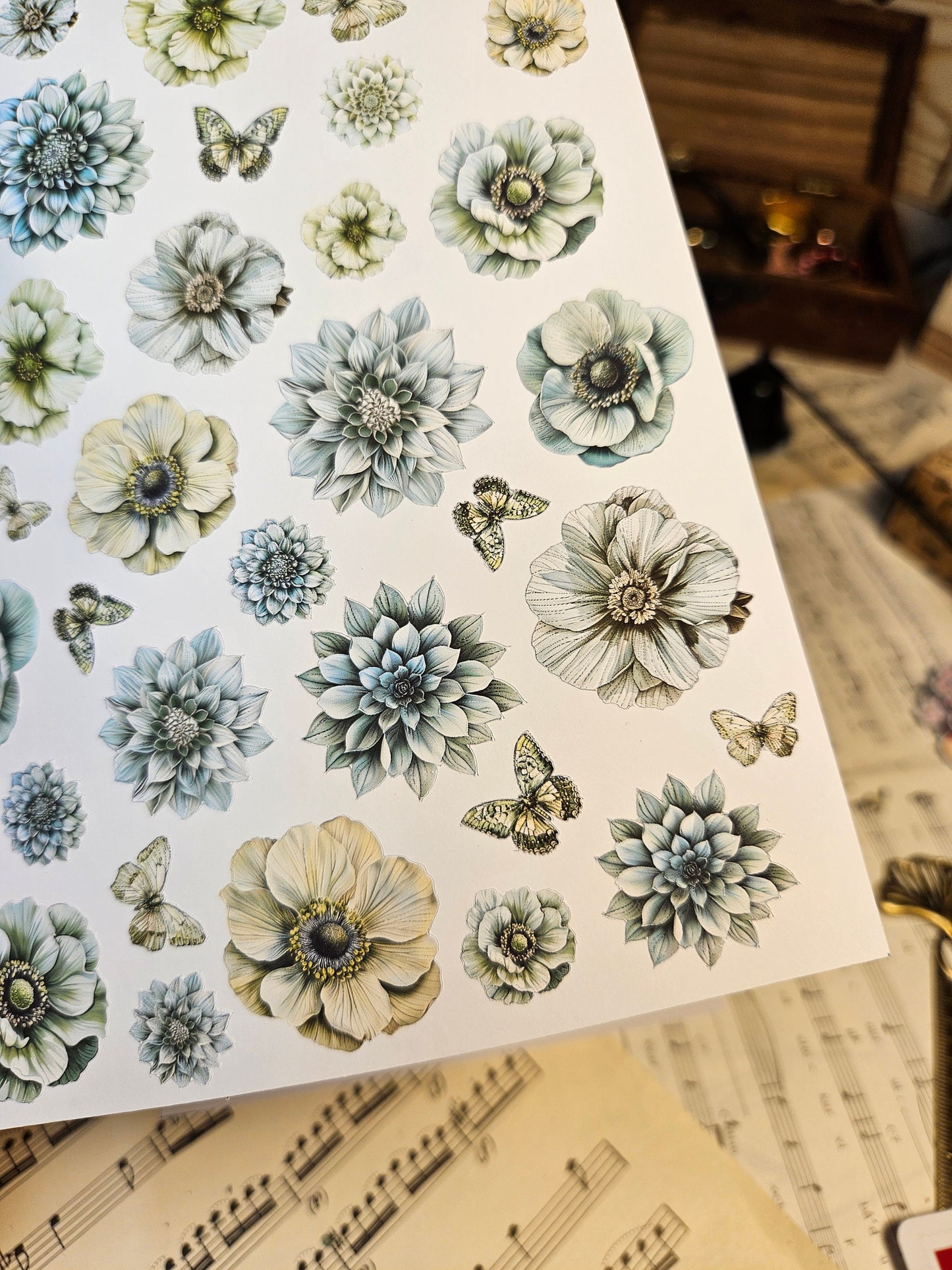 Green Flowers Stickers Sheet
