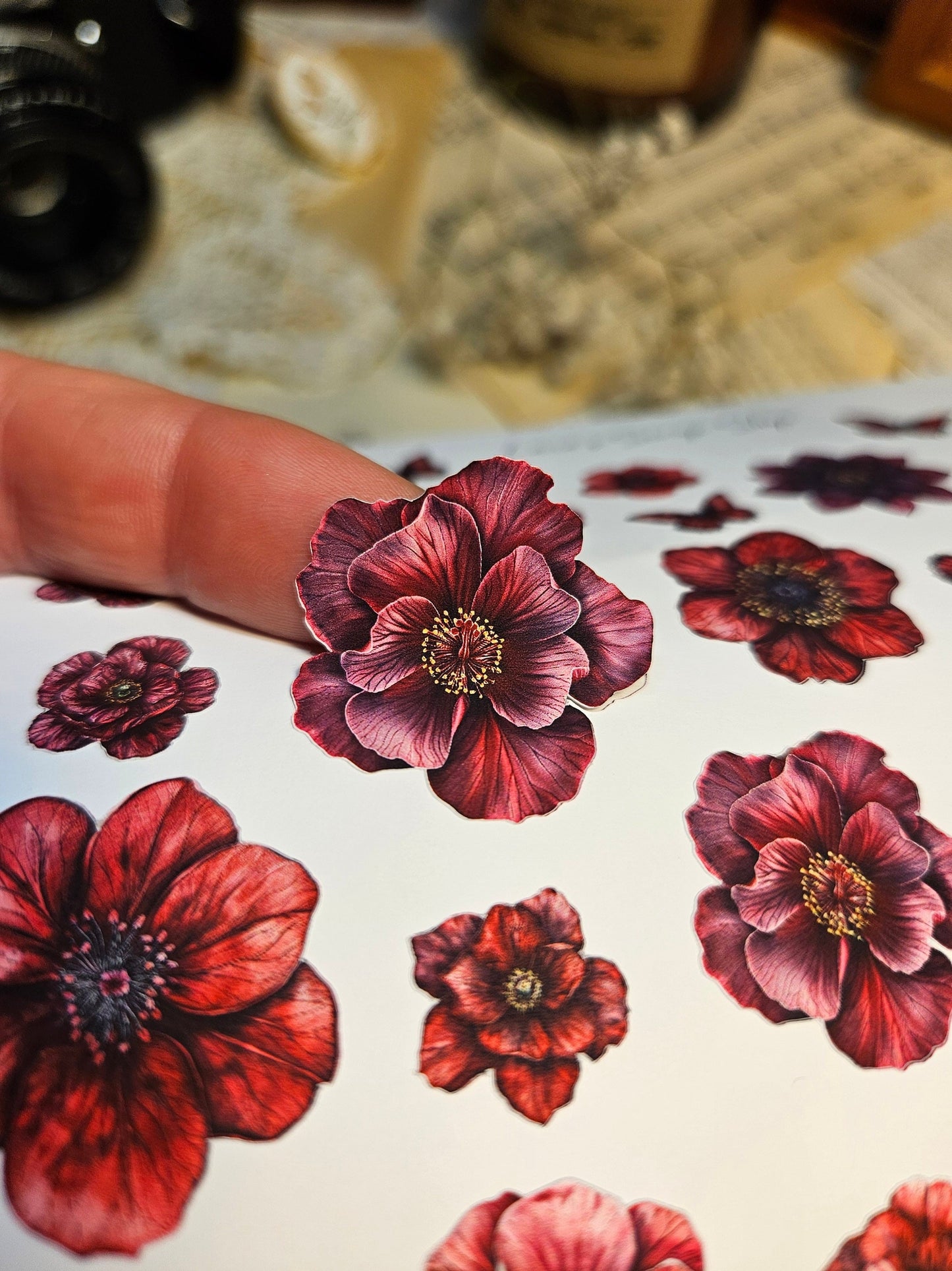 Burgundy Flowers Stickers Sheet