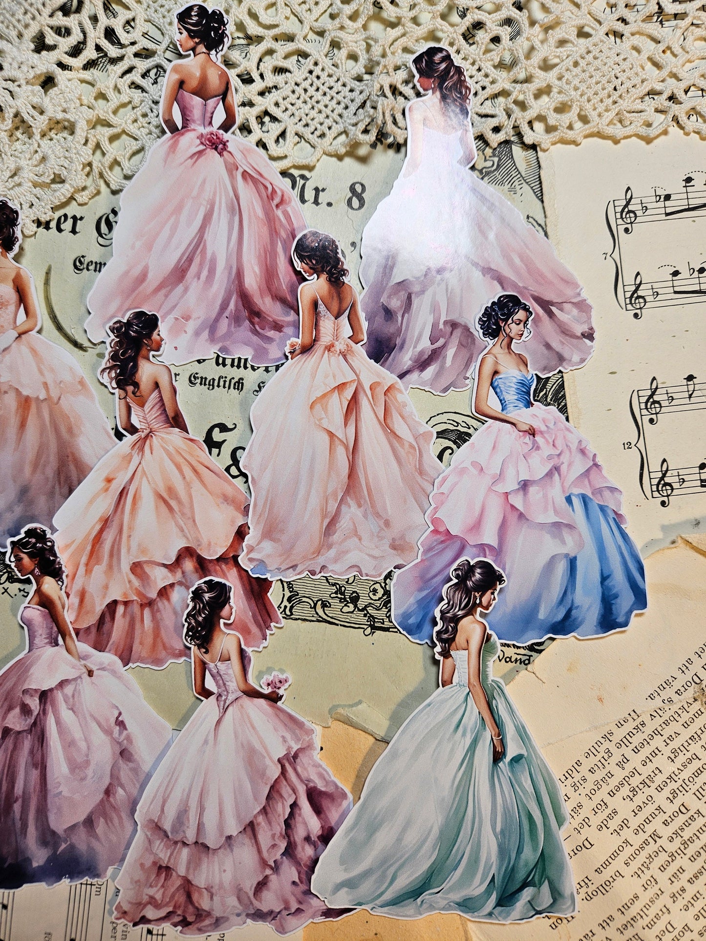 Festive Girls/Brides Stickers Set of 9 pcs | Scrapbooking Card Making Art Journaling Paper Craft Junk Journal