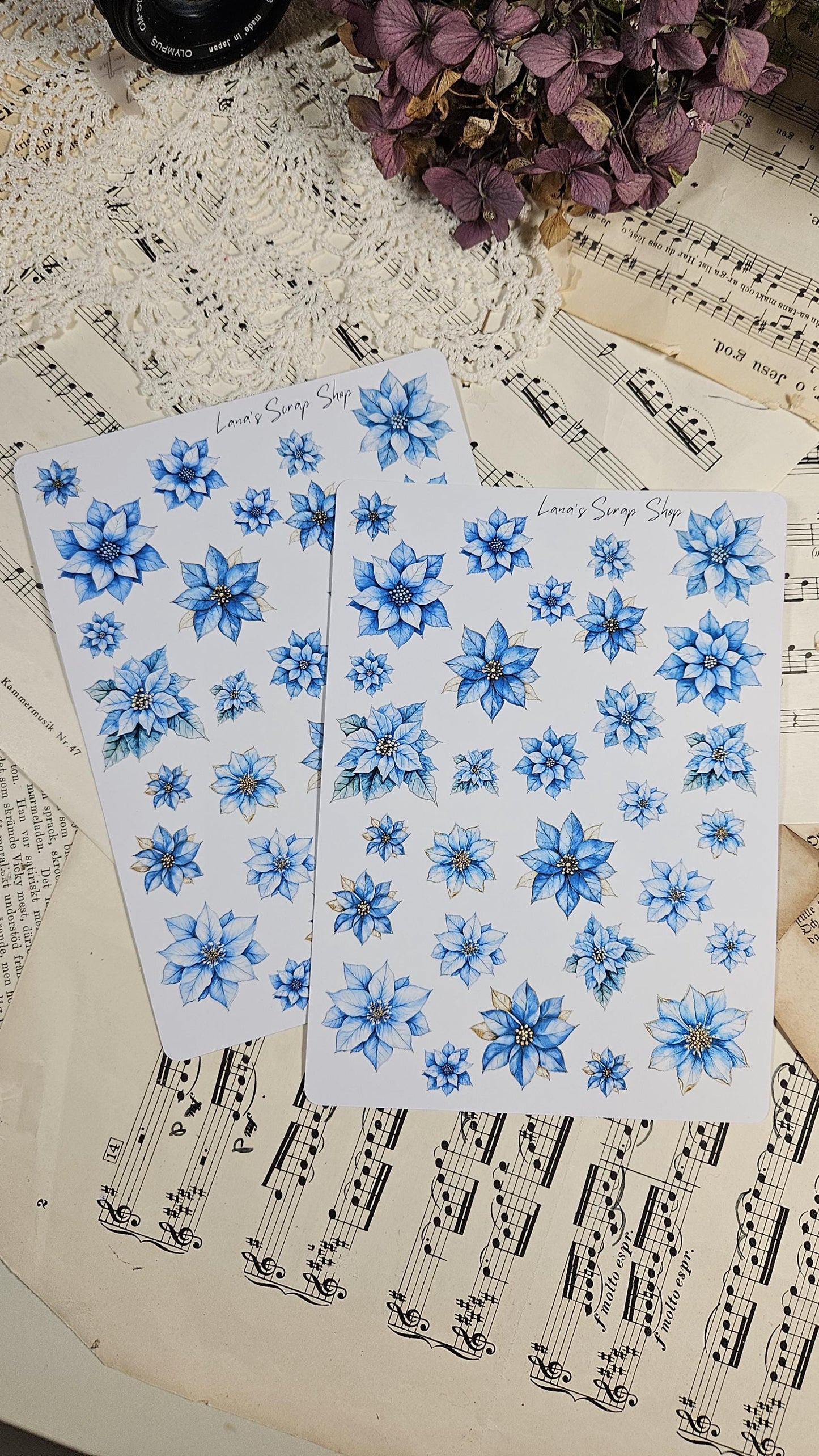 Blue Christmas Flowers, Stickers Sheet
