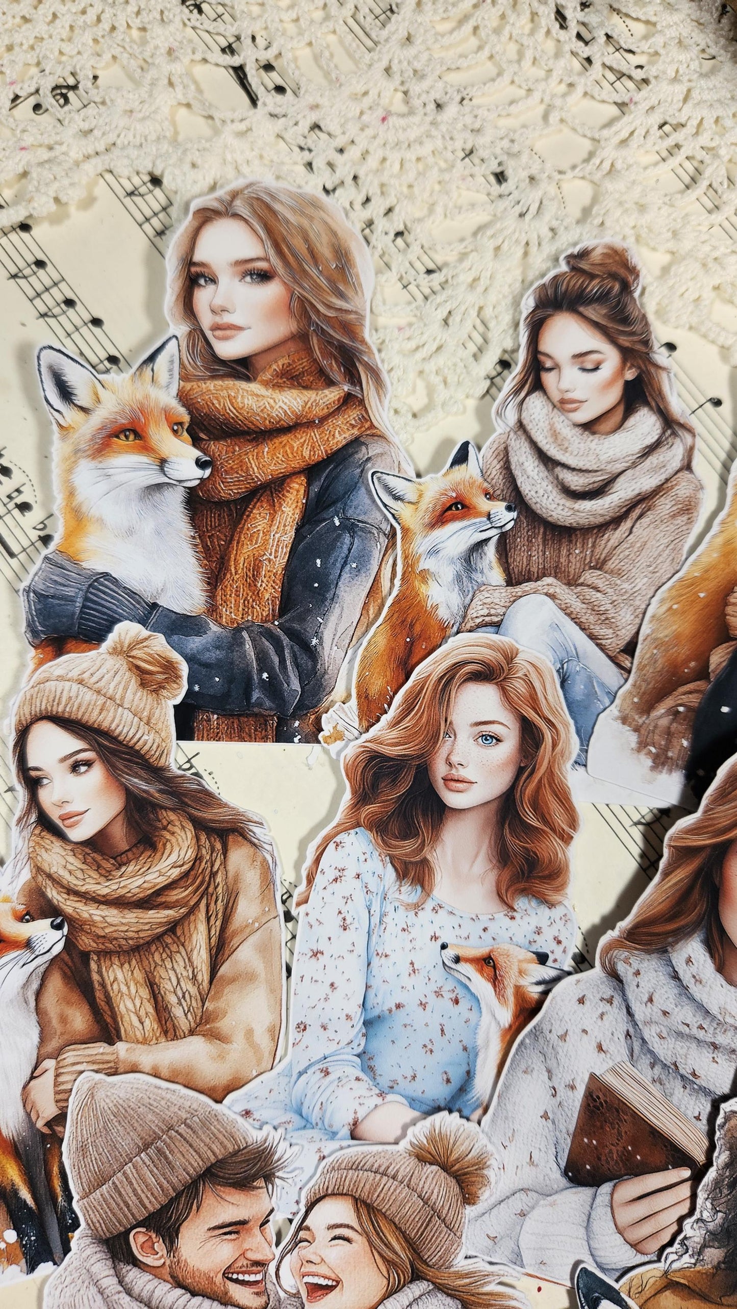 Foxy November People, Stickers Set of 9 | Scrapbooking Card Making Art Journaling Paper Craft Junk Journal