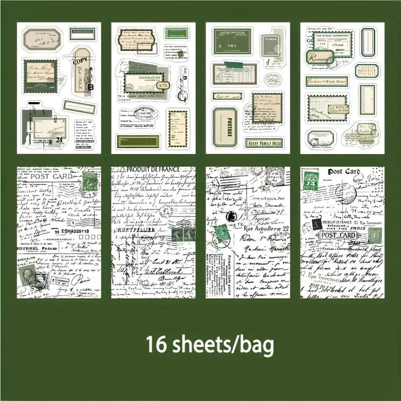 16 sheets, Sticker Book, Washi, Pet, Labels