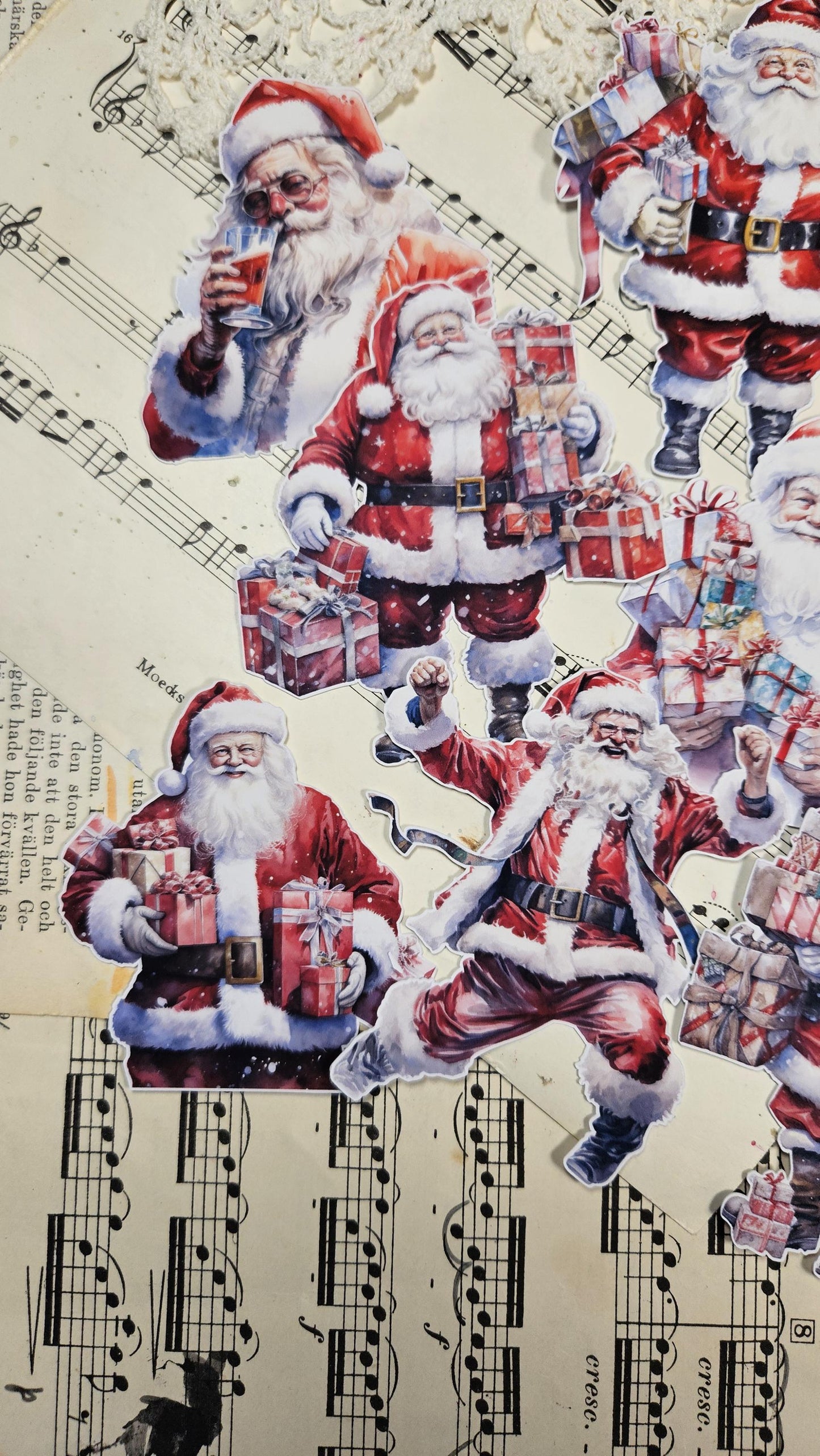 Santa Claus, Set of 9 Stickers | • Scrapbooking • Card Making • Art Journaling • Paper Craft • Junk Journal