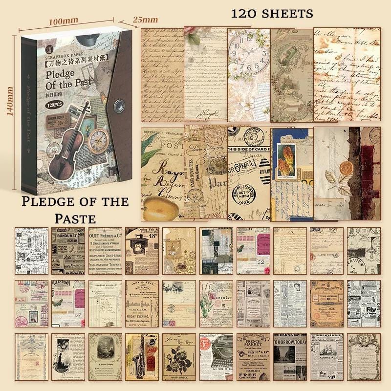 Vintage Material Paper Poetry of Everything Series, 120 pcs | Scrapbooking Card Making Art Journaling Paper Craft Junk Journal