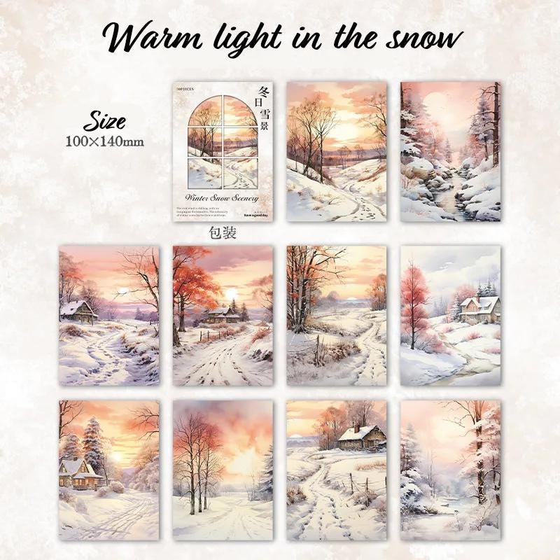 Background Paper Winter Snow Scenery, 30 pcs