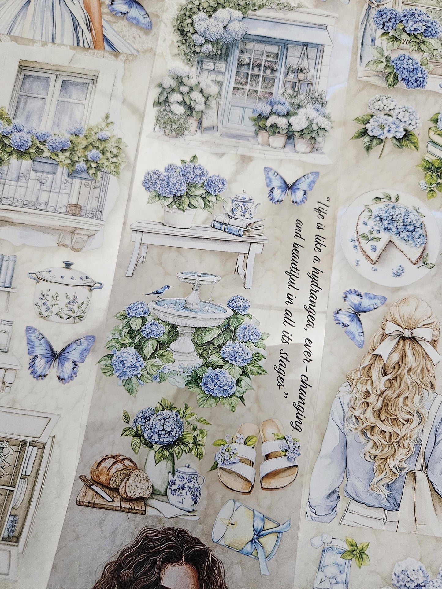 Blue Hydrangea Meadow, Crystal Ink, PET TAPE, 7 cm wide | Scrapbooking Card Making Art Journaling Paper Craft Junk Journal