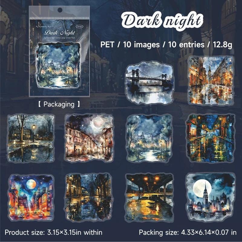 PET Stickers “Night Scenes” — Scrapbooking & Journaling