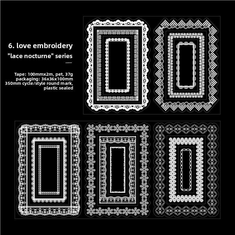 Lace Nocturne Pre-cut PET Tape • 100mm × 2m • White Lace Frames & Borders