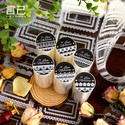 Lace Nocturne Pre-cut PET Tape • 100mm × 2m • White Lace Frames & Borders