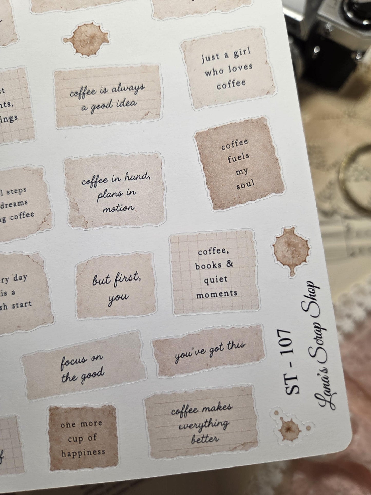 Soft Coffee Quotes, Stickers Sheet | Scrapbooking & Journaling