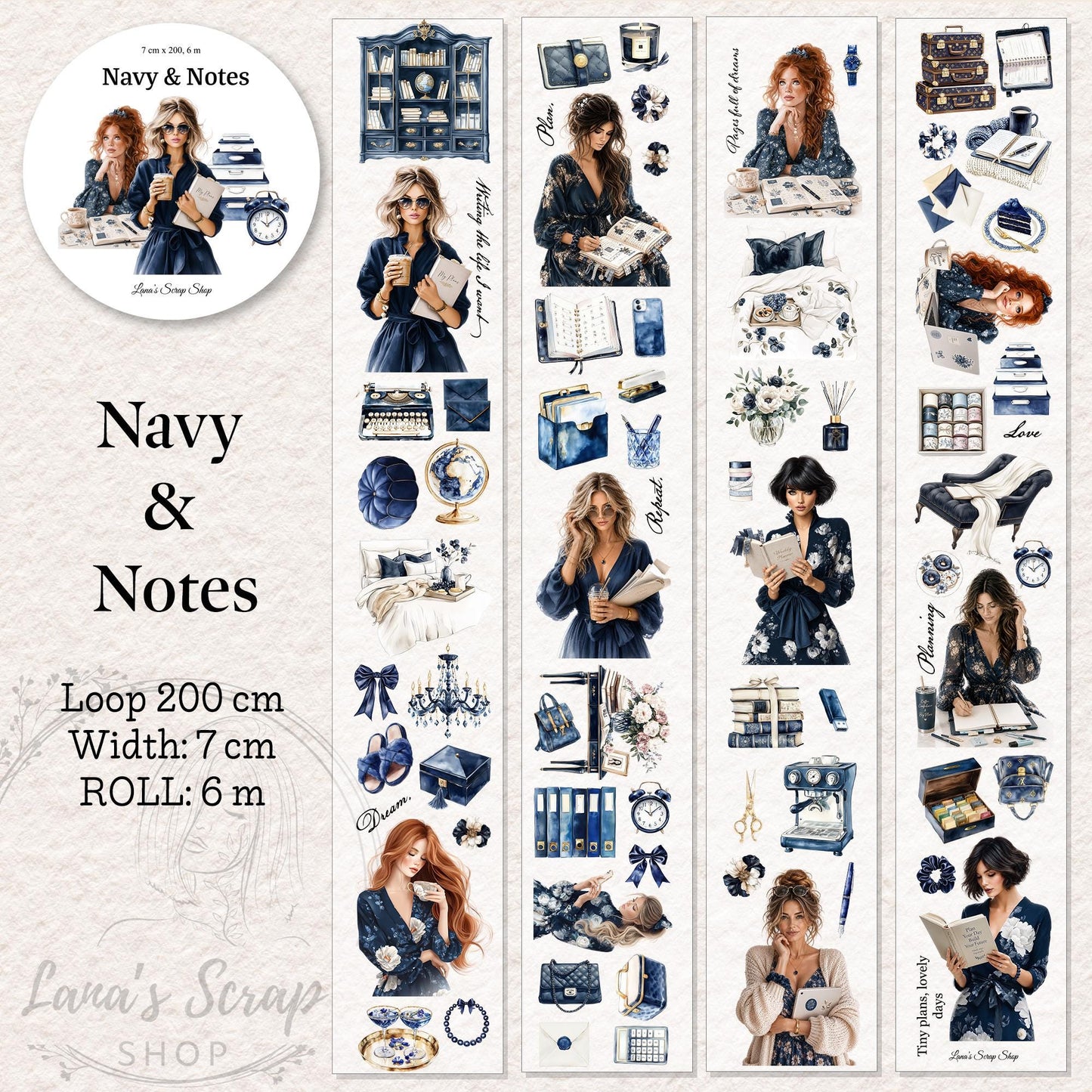 Navy and Notes - PET Tape | Scrapbooking & Journaling