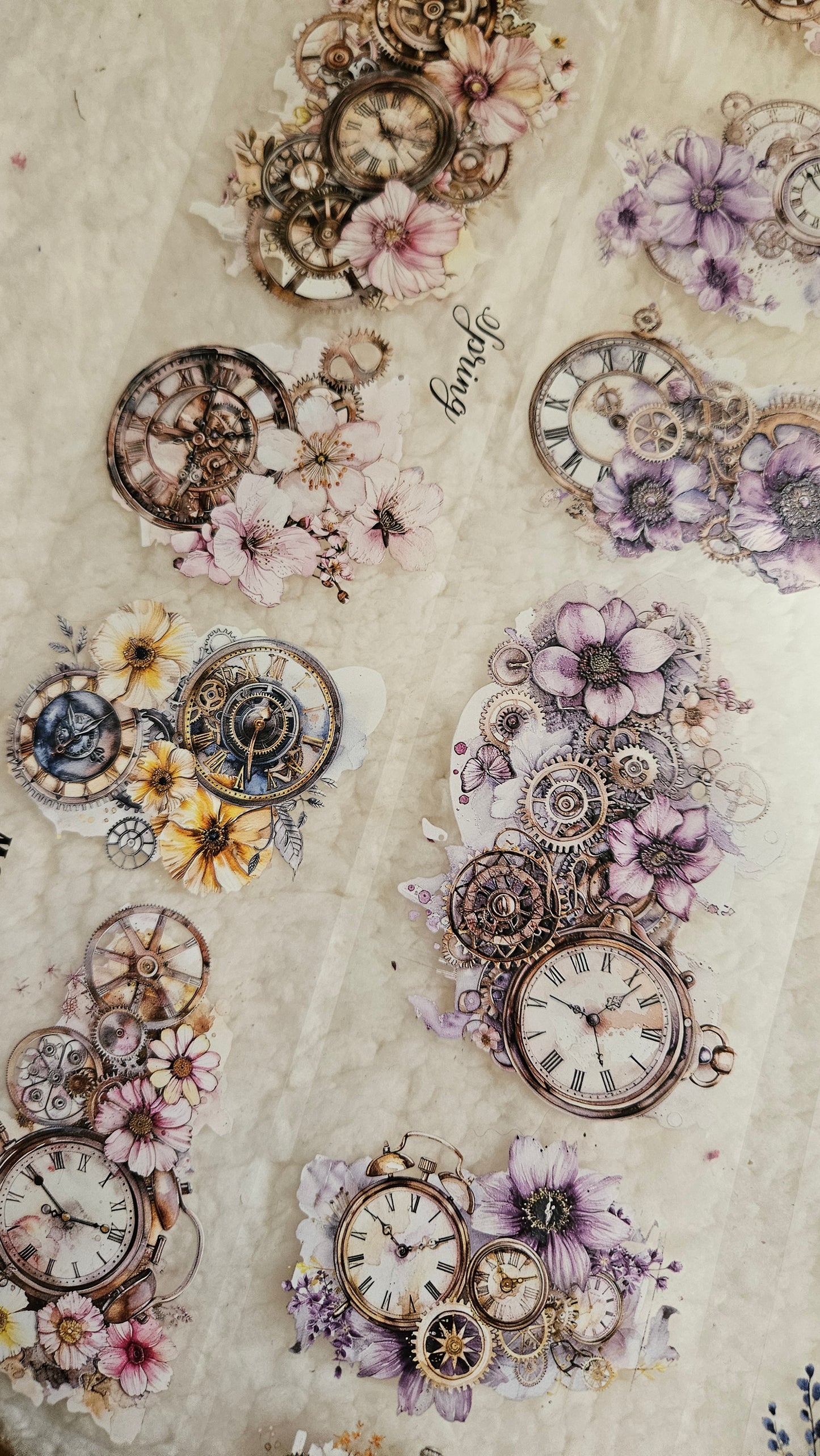 Floral Timepieces, Crystal Ink, PET TAPE, 7 cm wide