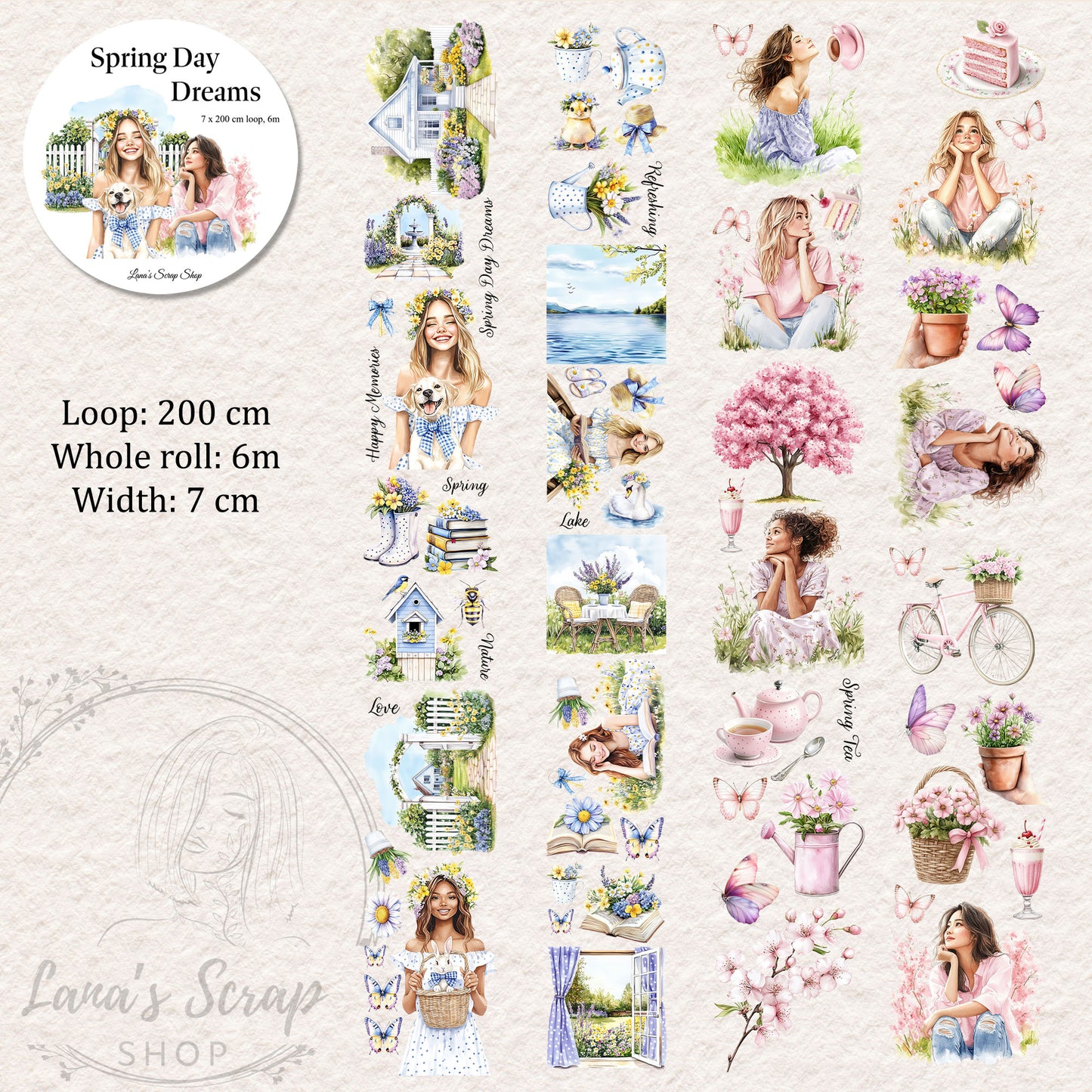 Cherry Blossom Planner, Crystal Ink, PET TAPE, 7 cm wide