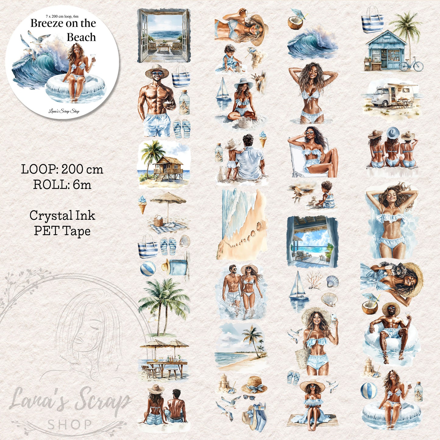 Breeze on the Beach, Crystal Ink, PET TAPE, 7 cm wide