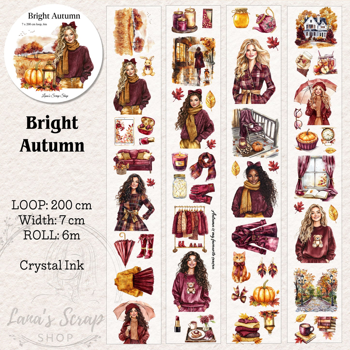 Bright Autumn, Crystal Ink, PET TAPE, 7 cm wide