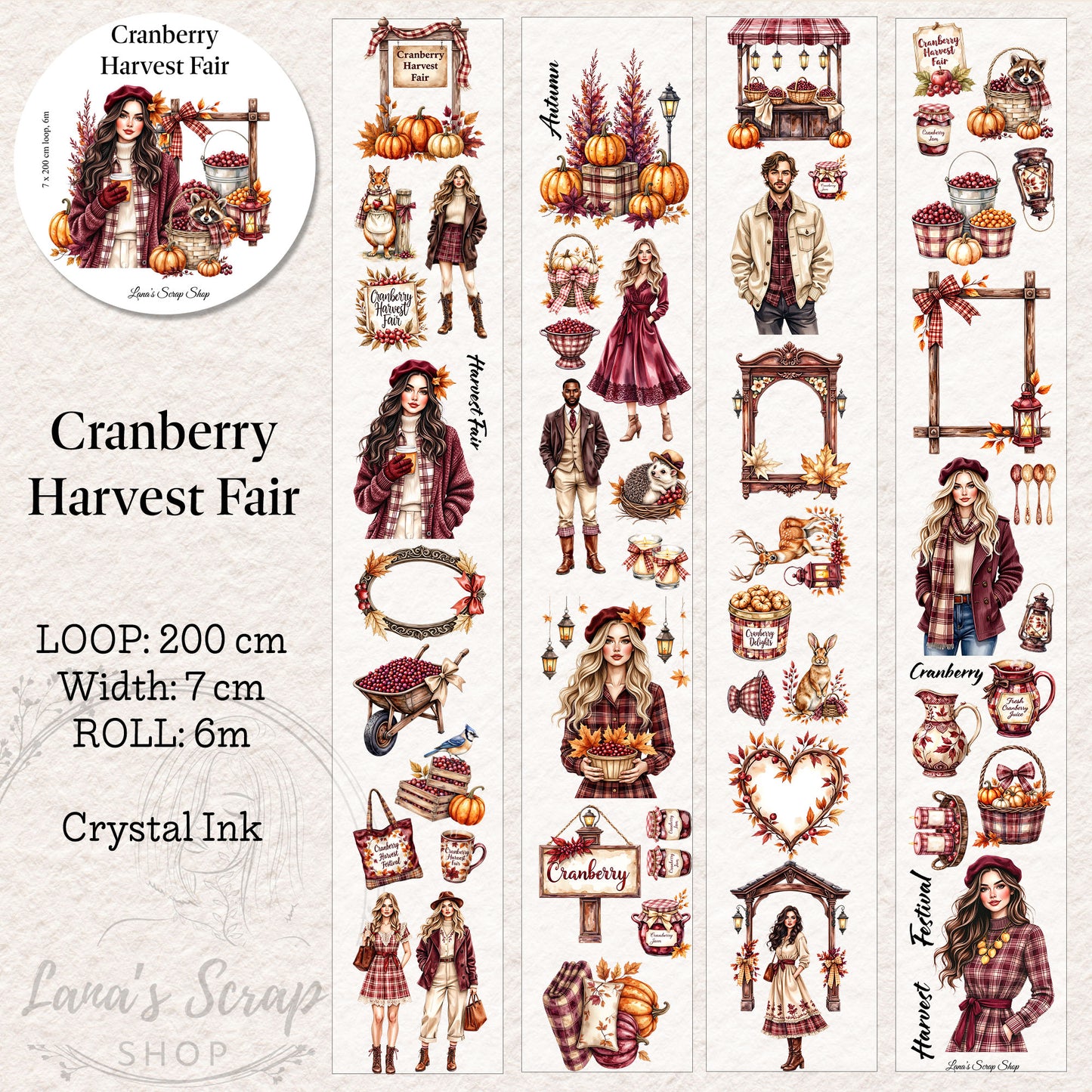Cranberry Harvest Fair, Crystal Ink, PET TAPE, 7 cm wide