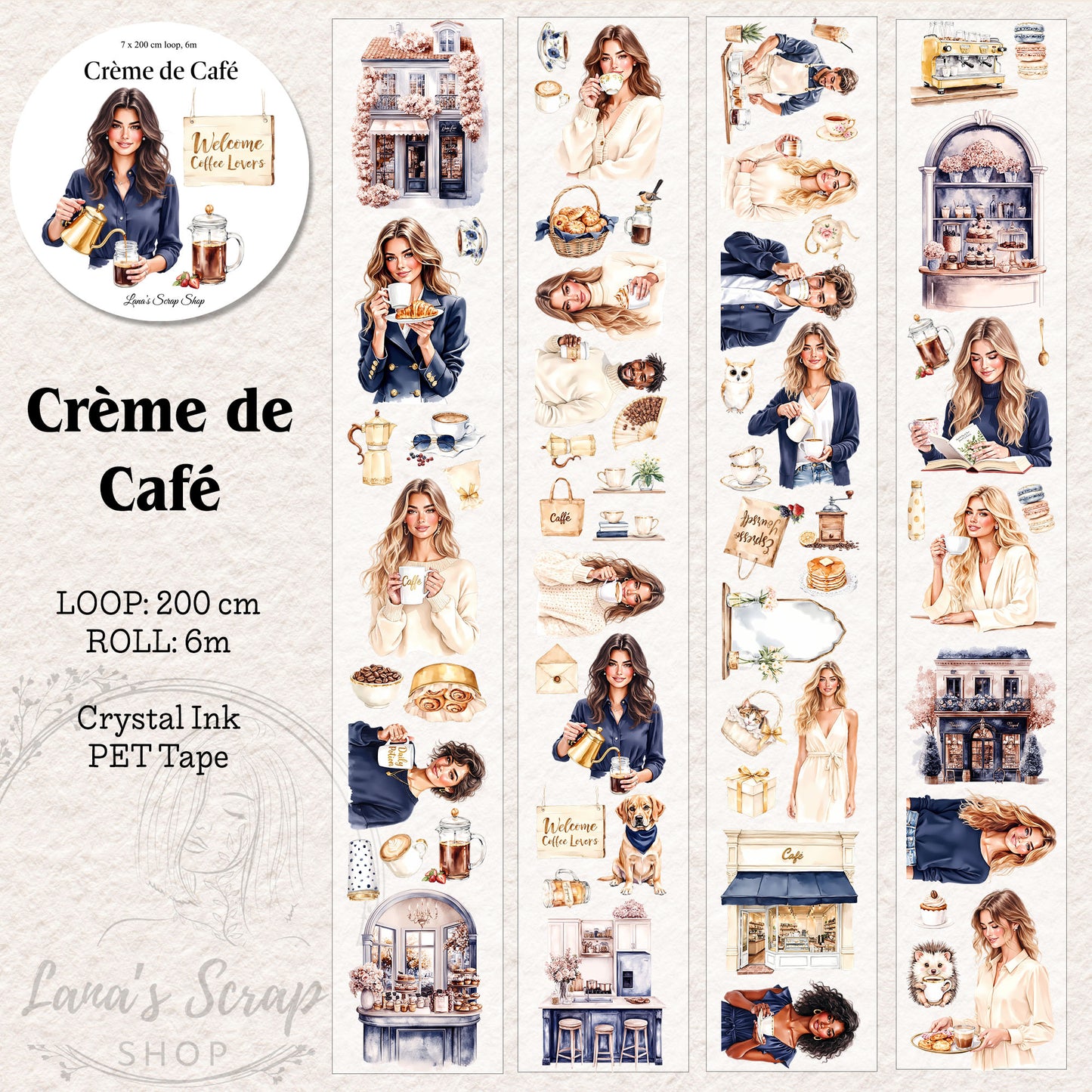 Creme de Cafe, Crystal Ink, PET TAPE, 7 cm wide