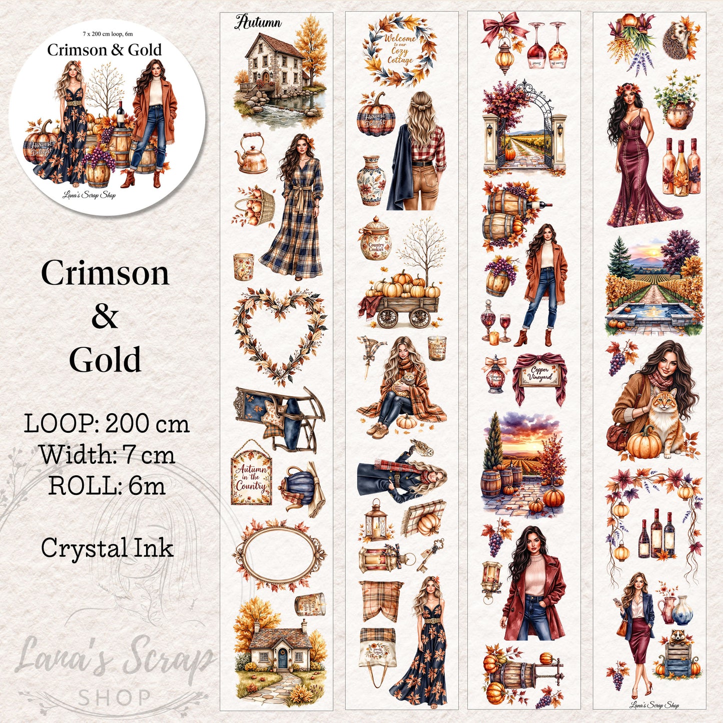 Crimson & Gold, PET Tape, Crystal Ink, 7 cm wide.