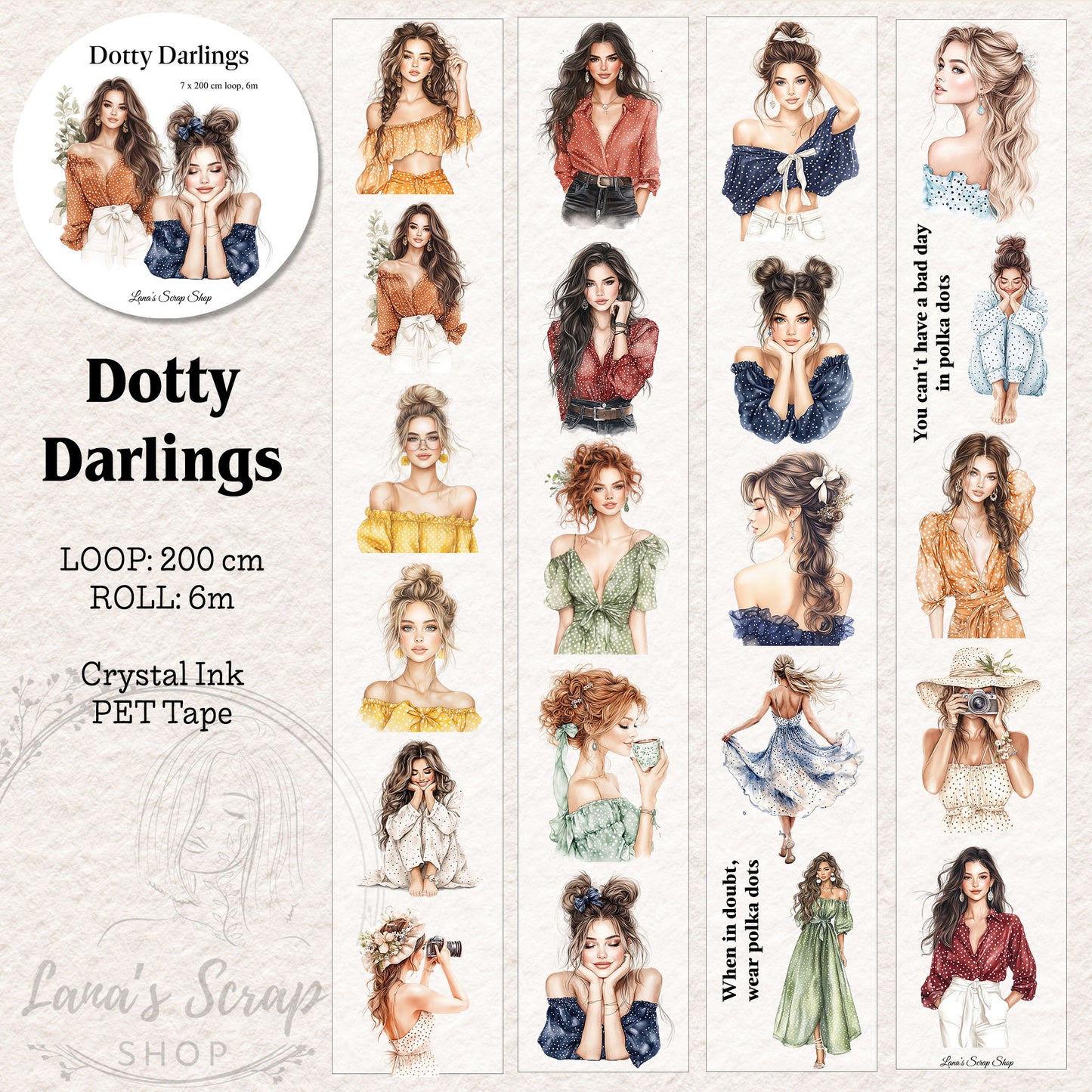 Dotty Darlings, Crystal Ink, PET TAPE, 7 cm wide