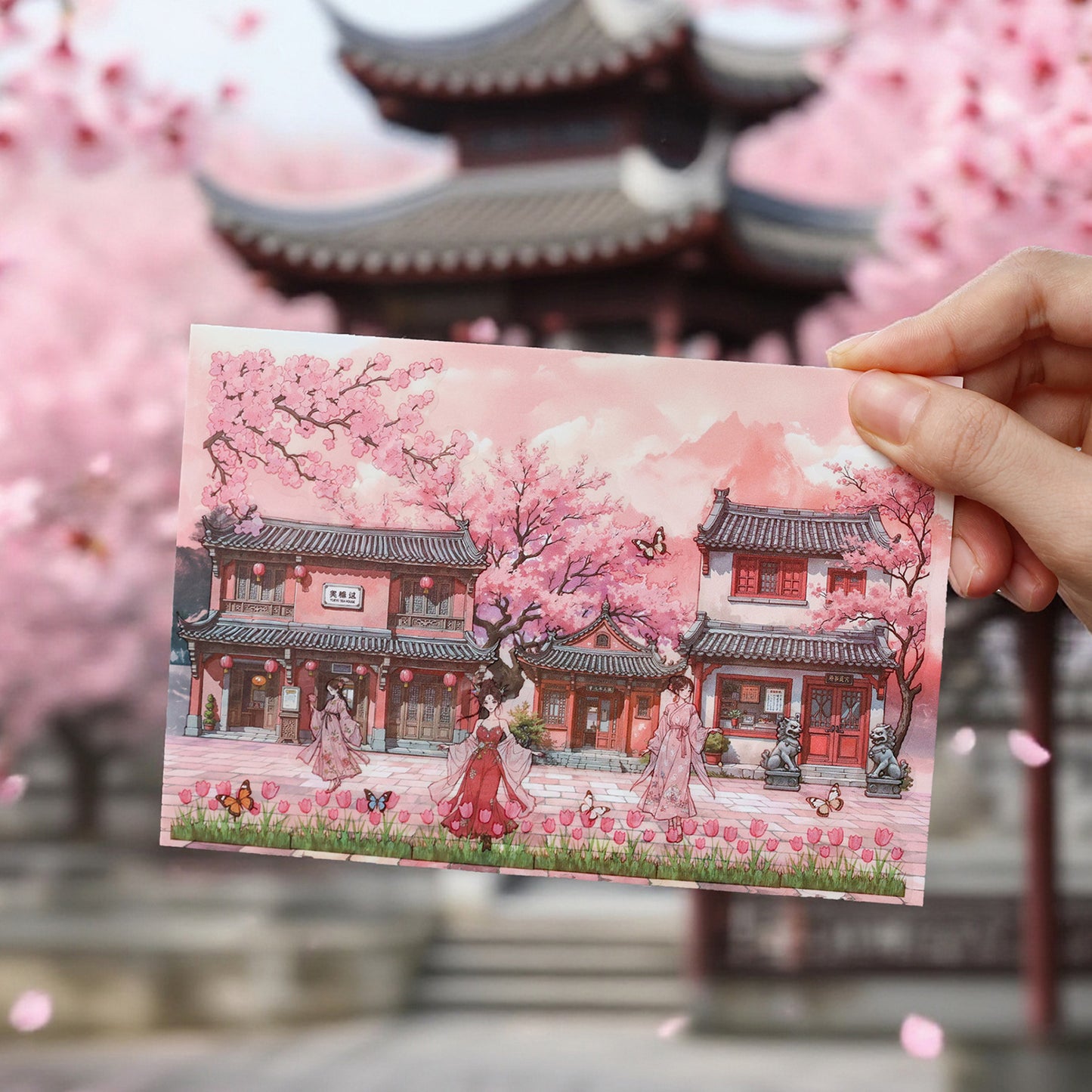 Ancient Scenery Sticker Pack – Traditional Houses & Landscapes (3 Sheets)