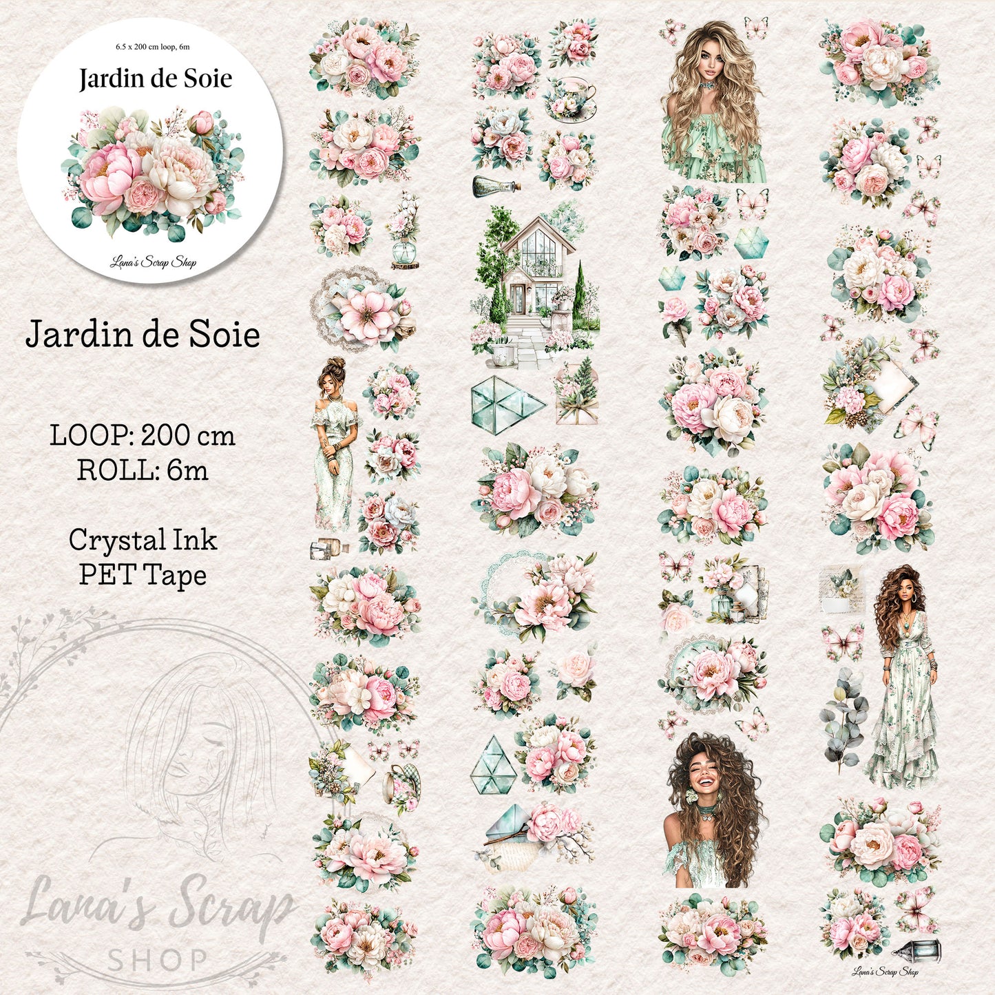 Jardin de Soie, Crystal Ink, PET TAPE, 6.5 cm wide