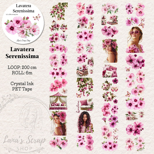 Lavatera Serenissima, Crystal Ink, PET TAPE, 6.5 cm wide