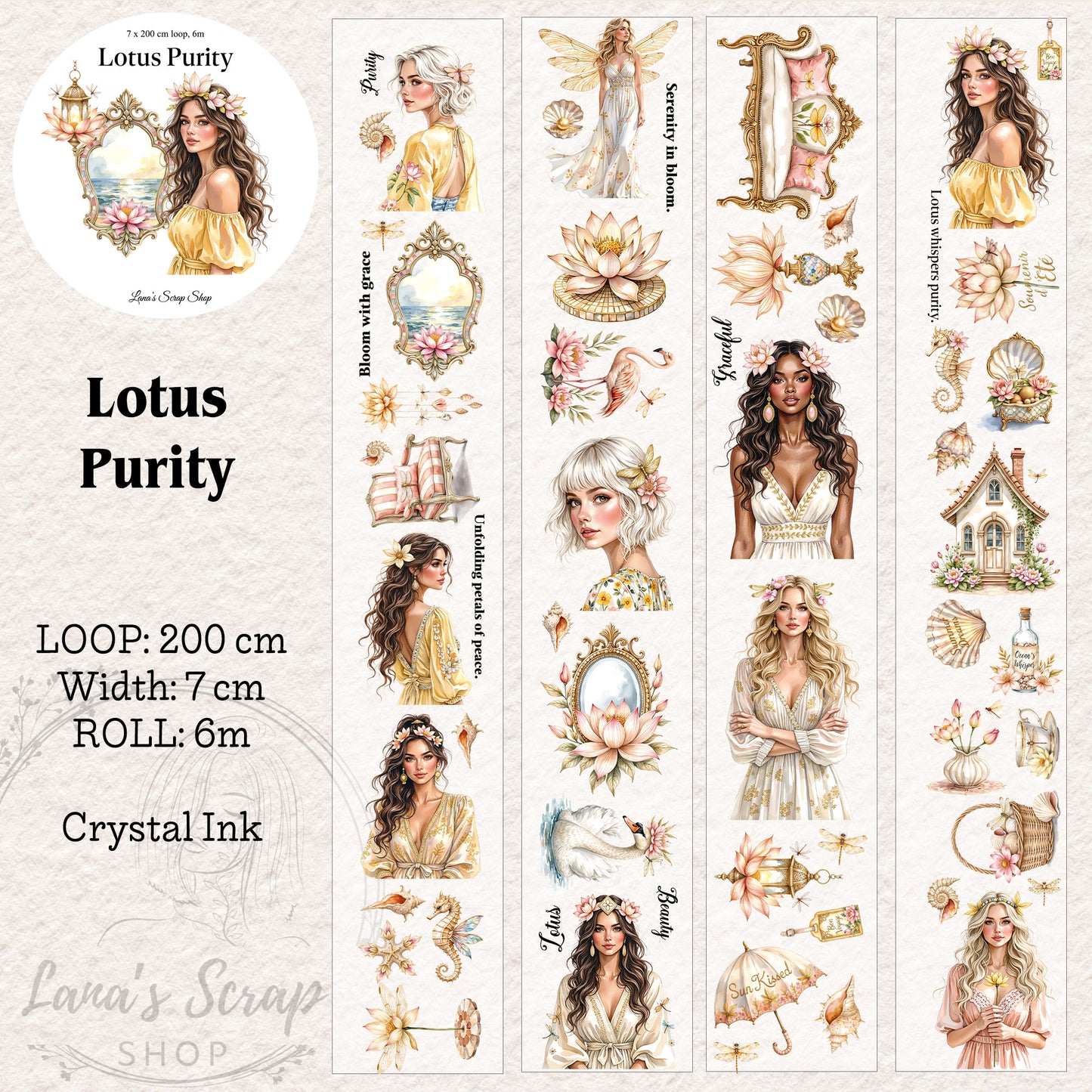 Lotus Purity, Crystal Ink, PET TAPE, 7 cm wide