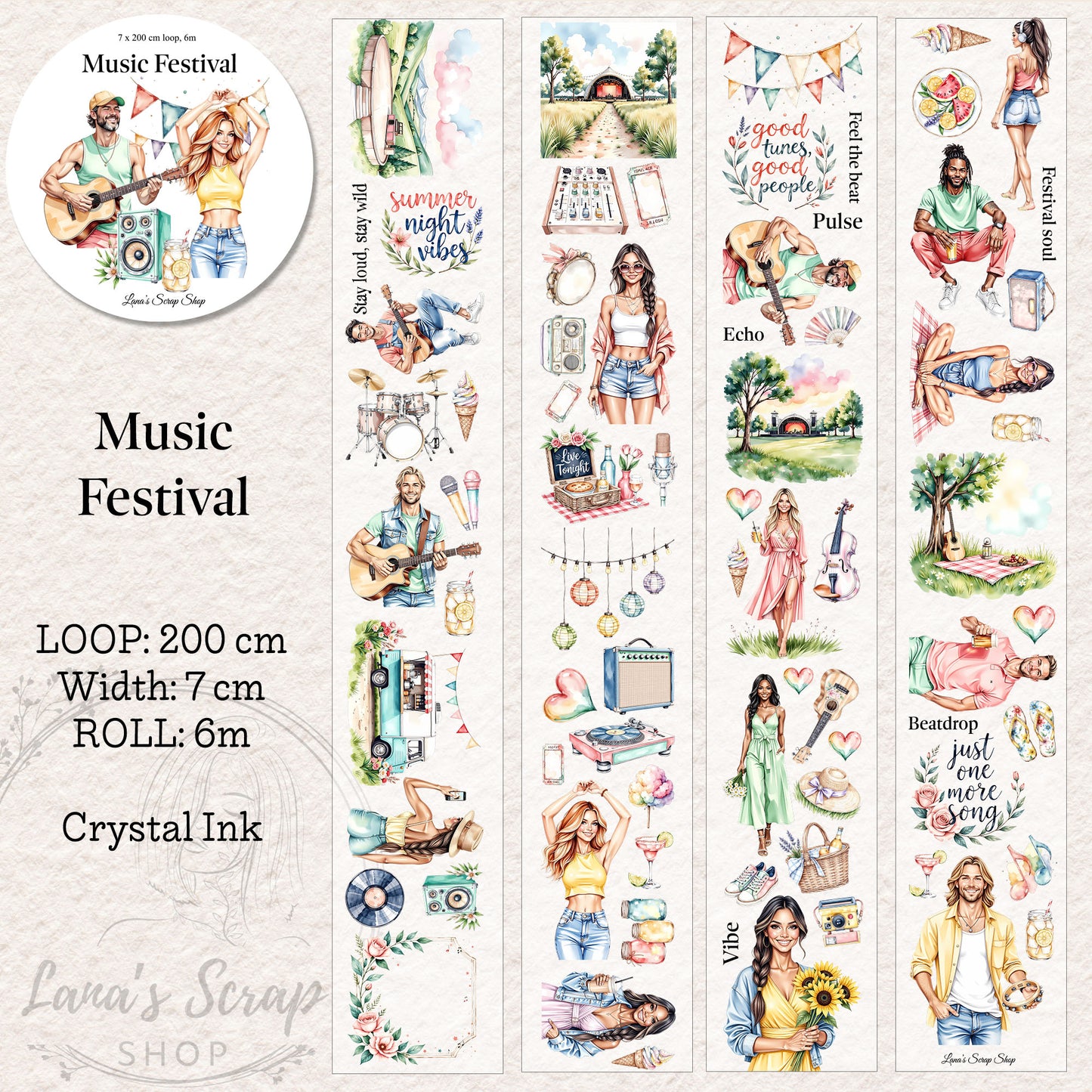 Music Festival, Crystal Ink, PET TAPE, 7 cm wide