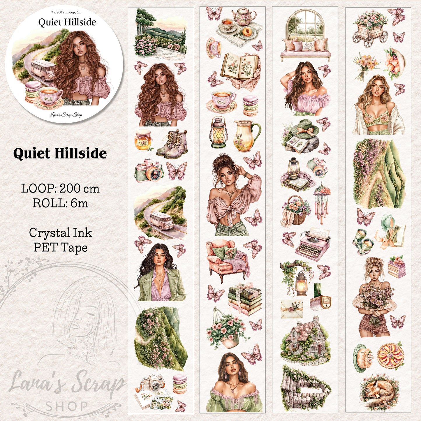 Quiet Hillside, Crystal Ink, PET TAPE, 7 cm wide