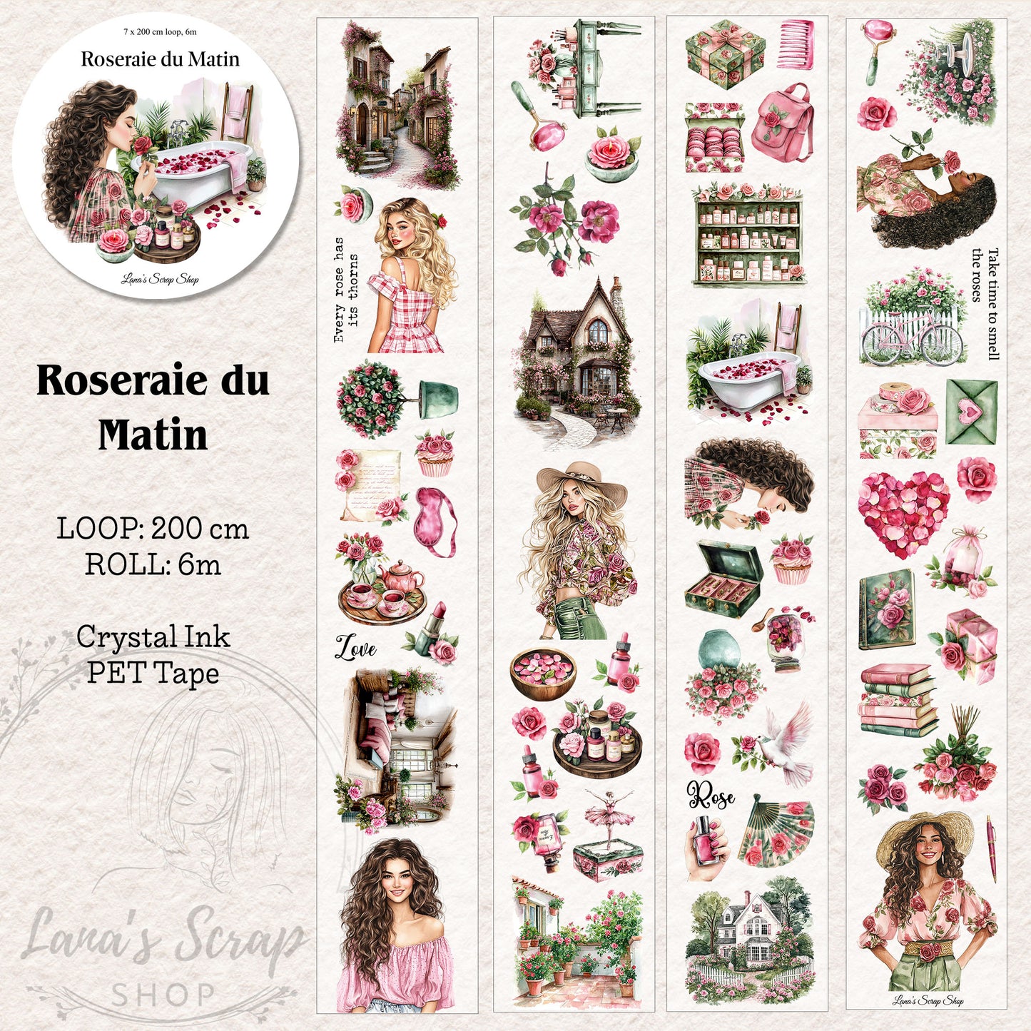 Roseraie du Matin, Crystal Ink, PET TAPE, 7 cm wide